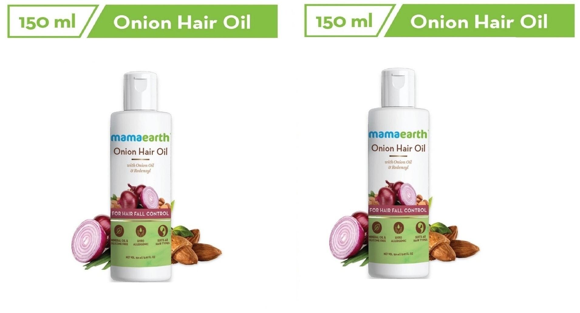 Mamaearth Onion Hair Oil for Hair Growth & Hair Fall Control with Redensyl-  Pack of 2 (150ml Each) - JioMart