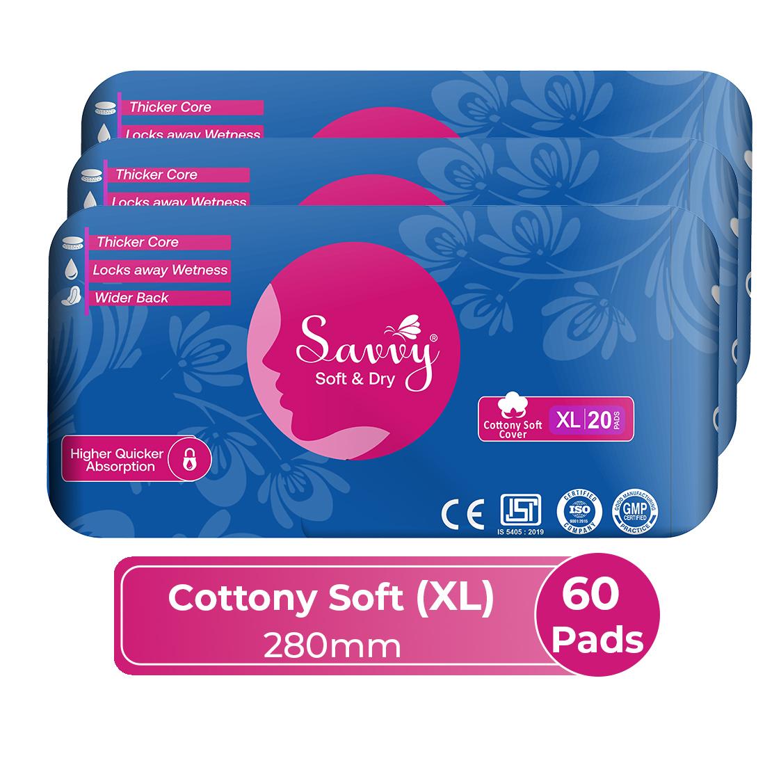 Buy Savvy Maxi Cotton Sanitary Pads | Extra Large | 280mm
