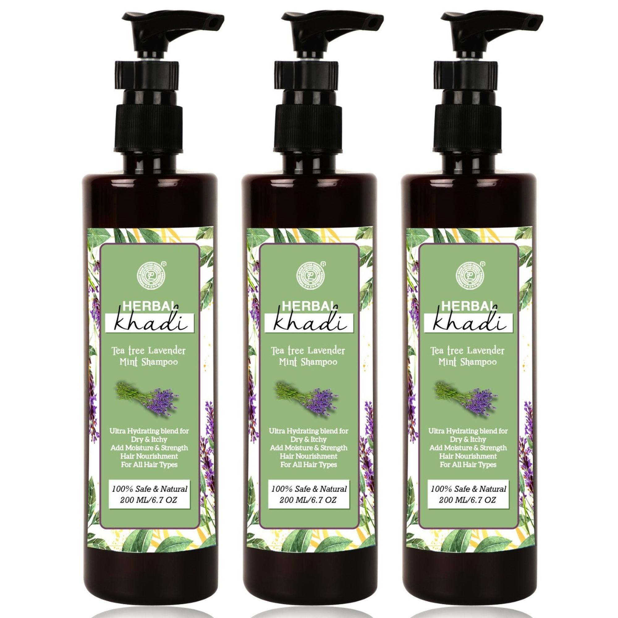 Herbal Khadi Tea Tree Lavendar Mint Herbal Shampoo For Dandruff, Dry and Itchy  Scalp Men & Women 600 ml (Pack of 3) - JioMart