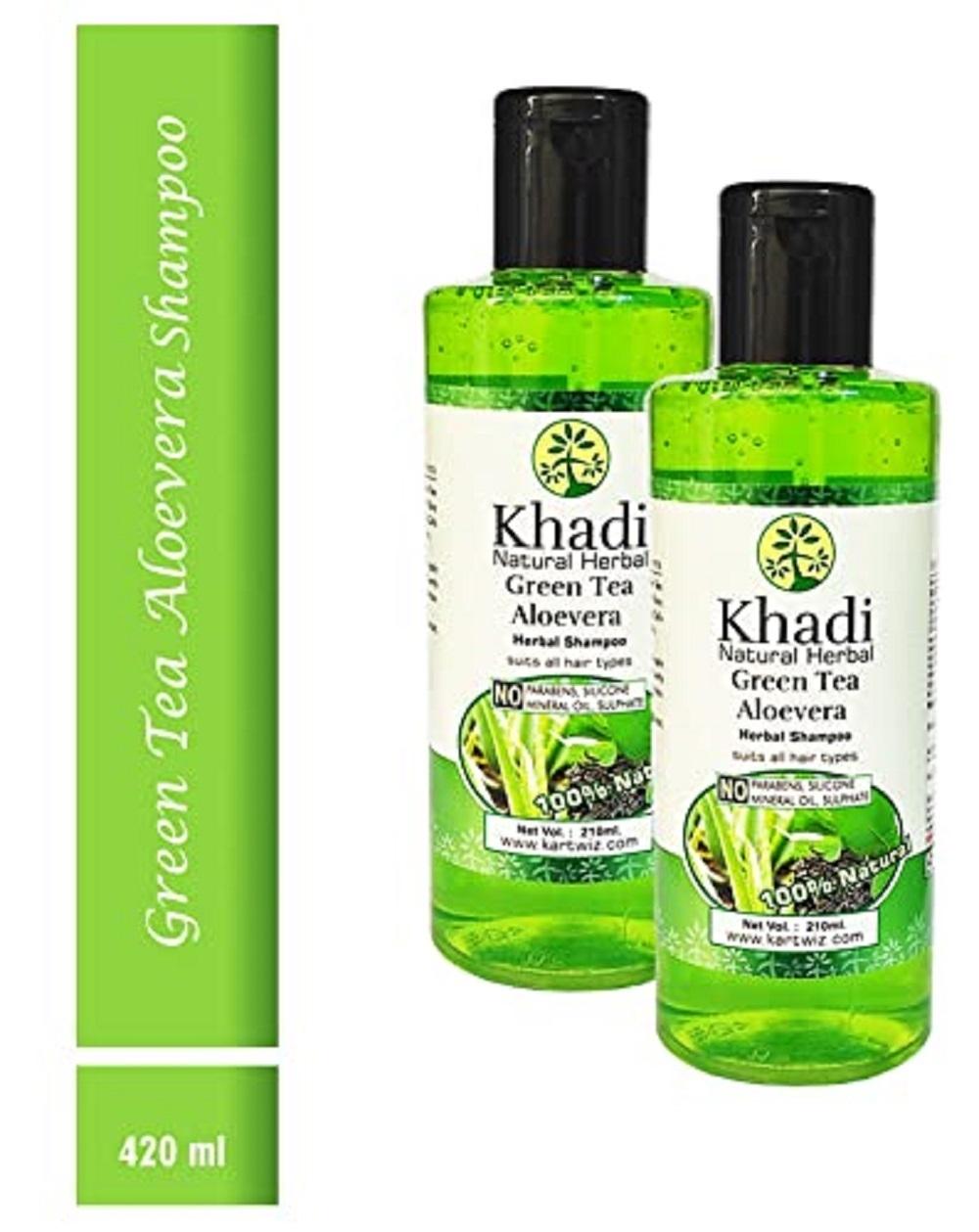Khadi Natural Herbal Green Tea Aloevera Shampoo For Hair Growth| Repair  Damage Hair| Shiny And Strong Hair| 210ml Pack of 2 - JioMart