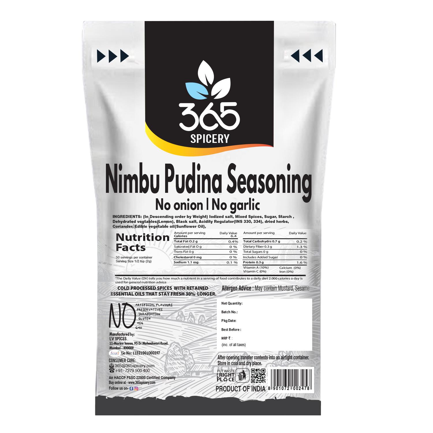 Buy 365 SPICERY JAIN Nimbu Pudina Seasoning Masala 100g Pouch Pack