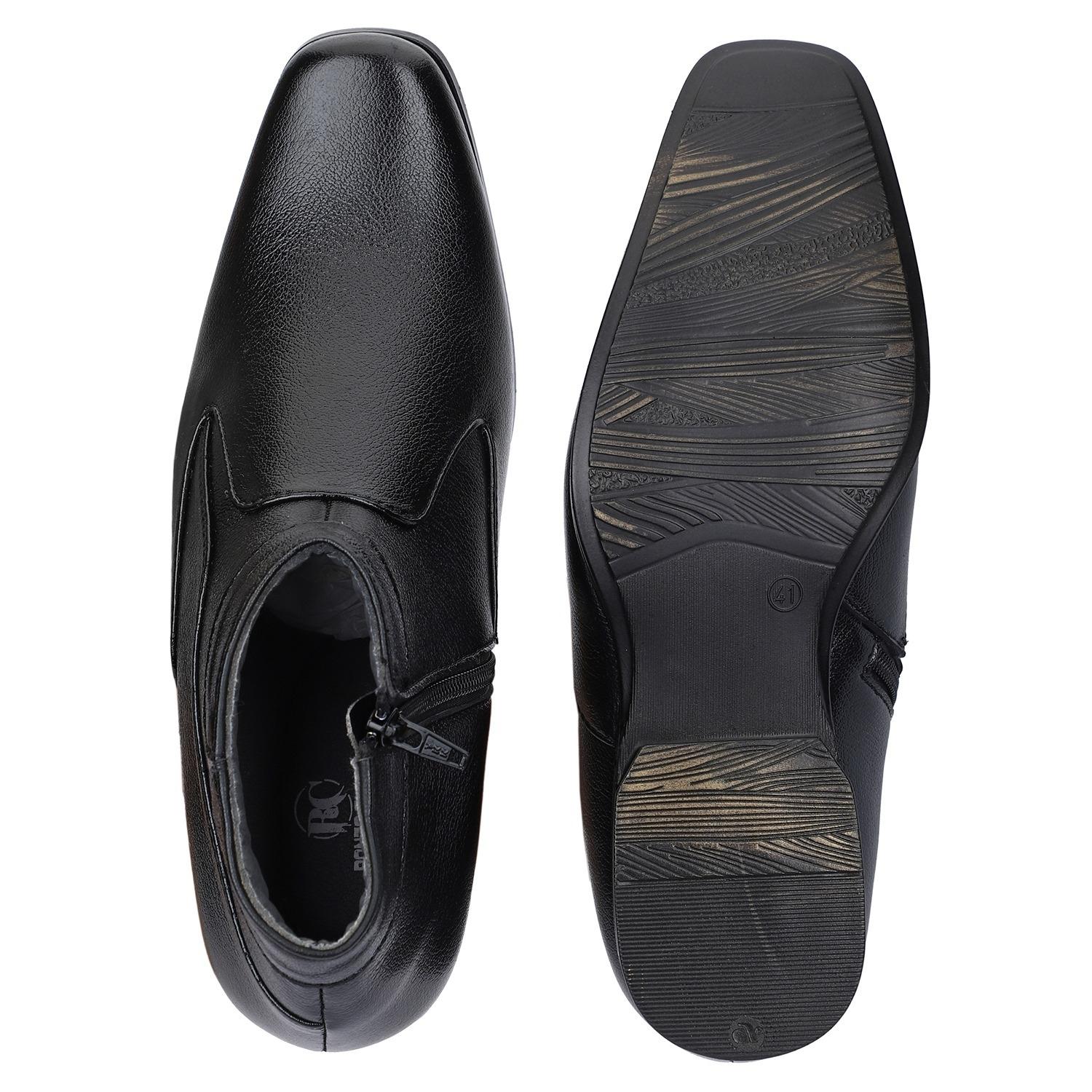 Buy Ronzo Clarcks Formal Black Synthetic Leather Zip Shoes For Men