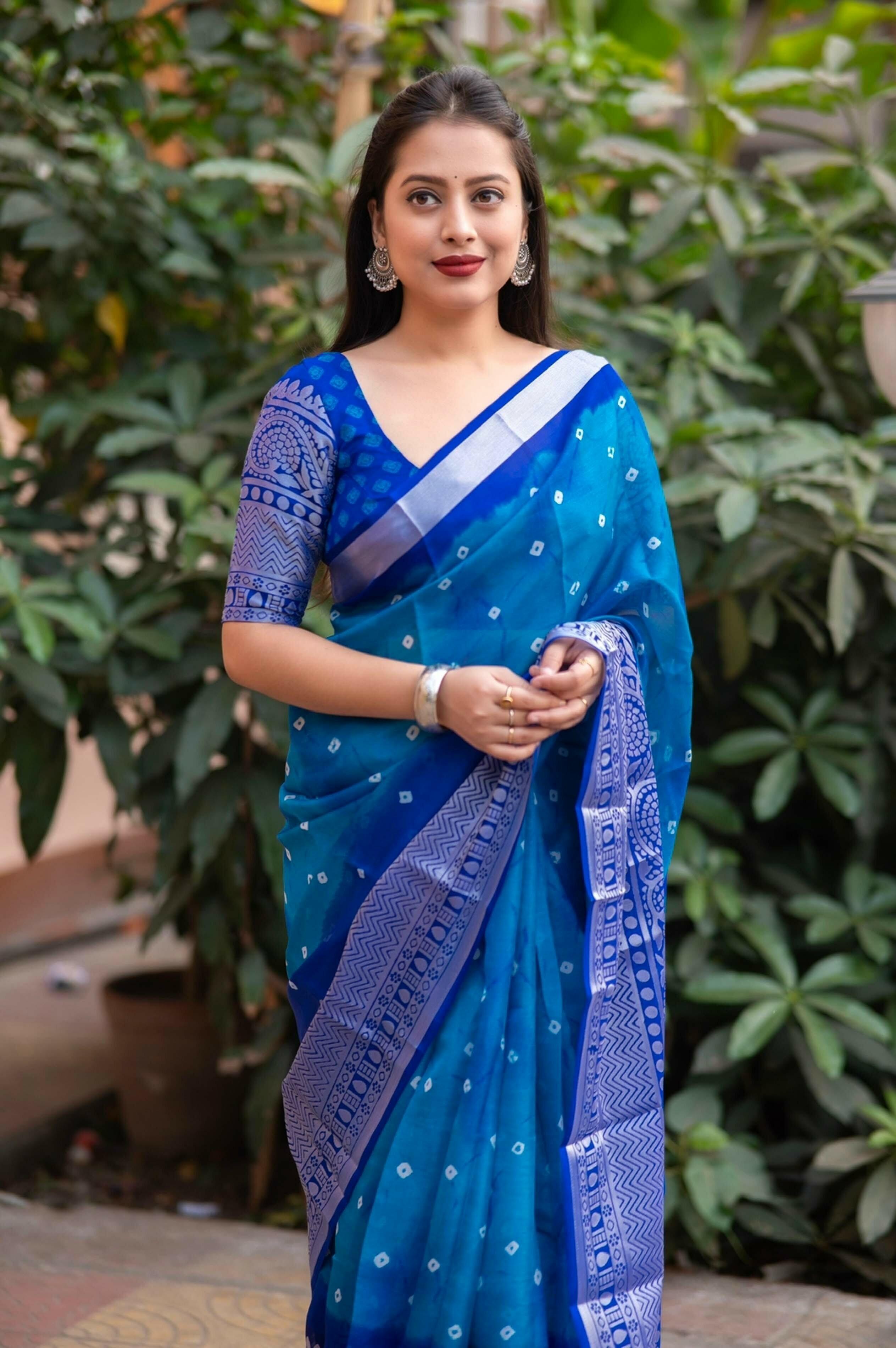Daily Wear Printed Saree with Banaarsi Silk Border | Georgete Silk saree