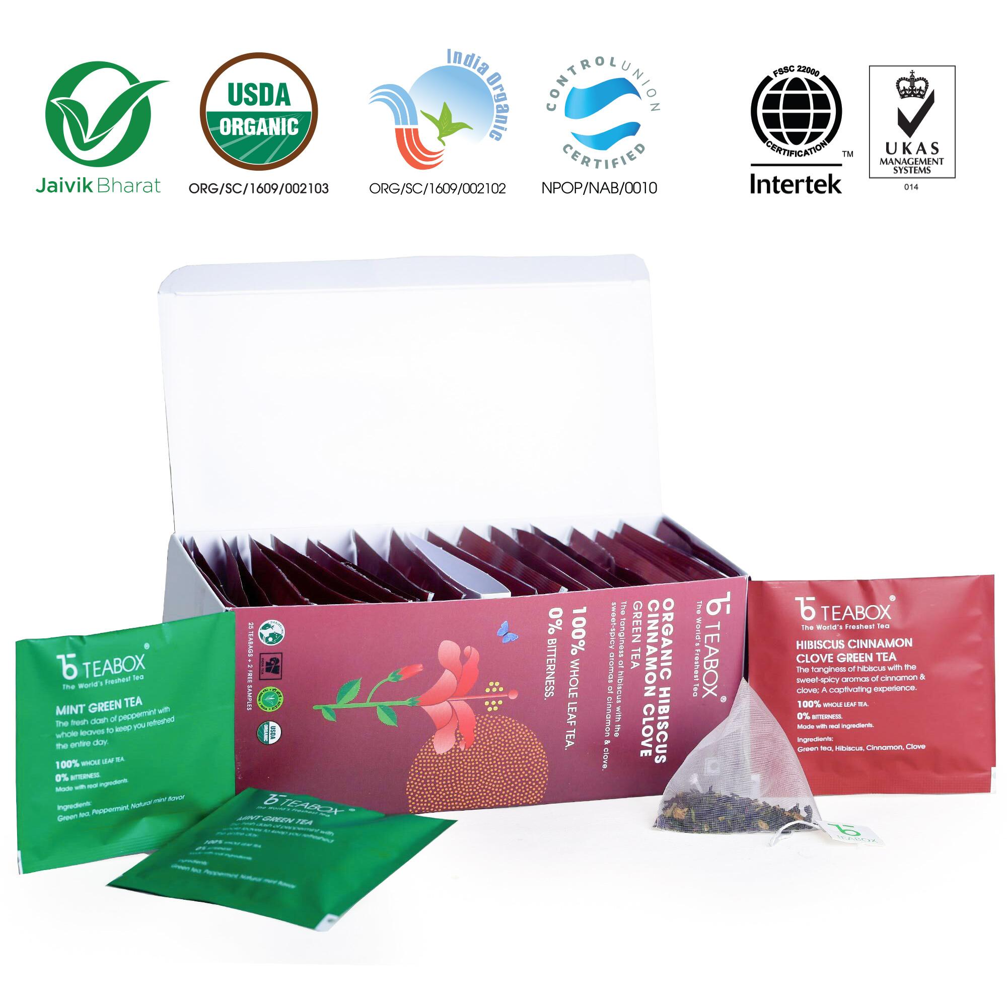 Buy Teabox Hibiscus Cinnamon Clove Green Tea Bags 25 Pieces | For