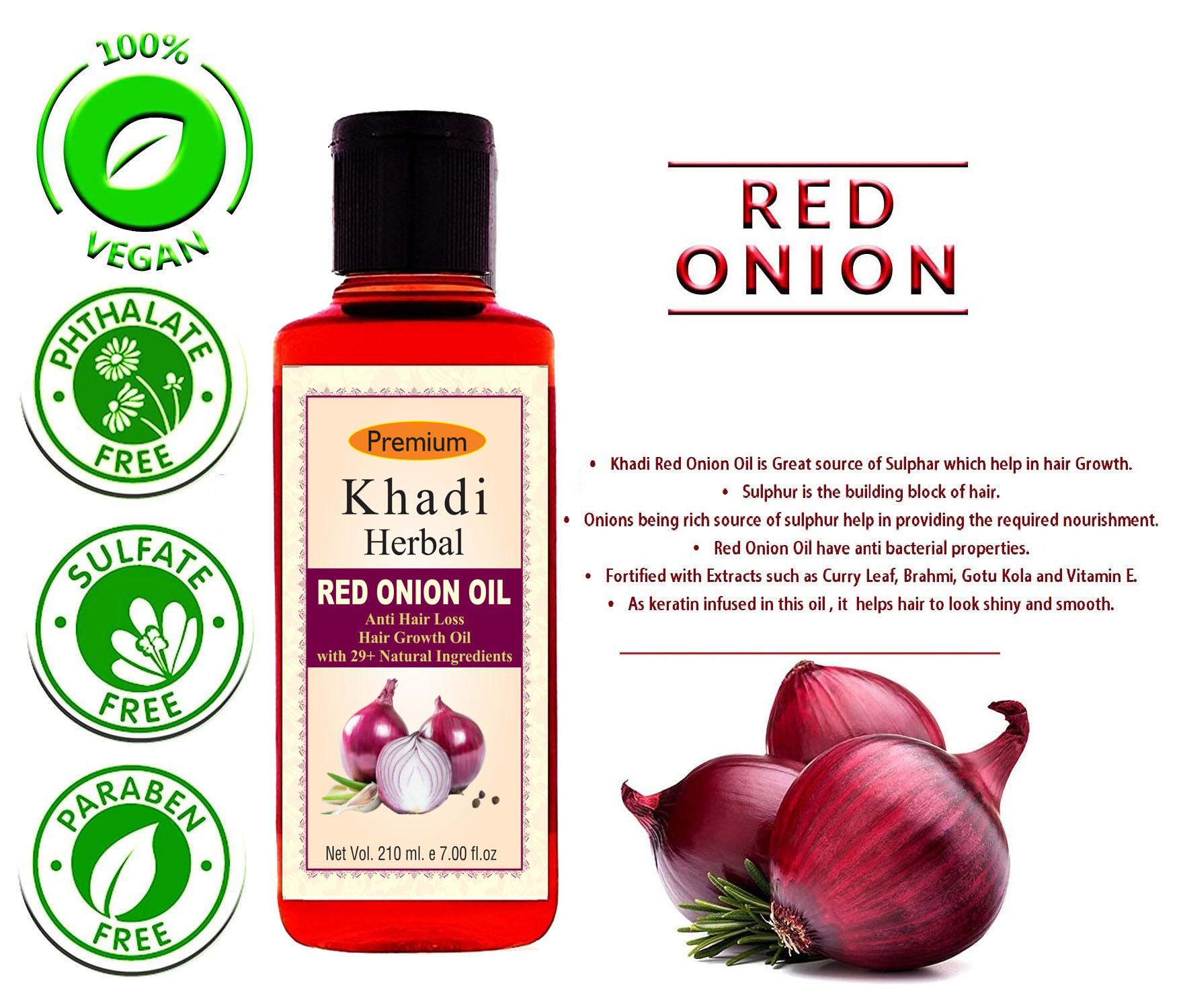 Khadi Herbal Red Onion Oil For Hair Growth Anti Hair Fall 210ML (Pack Of-1)  - JioMart
