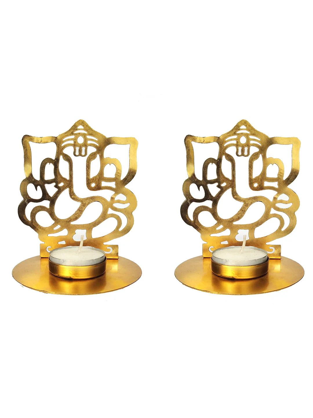 Itiha Lakshmi Ganesh Tea light candle holder Diya Golden 2.5 3 inches