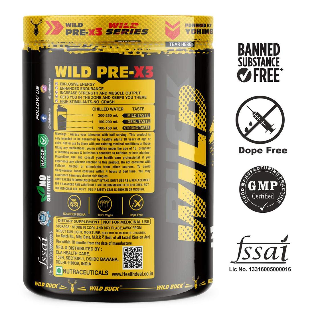 Buy Wild Buck Wild Pre-X3 Hardcore Pre-Workout with Shaker, 255 g