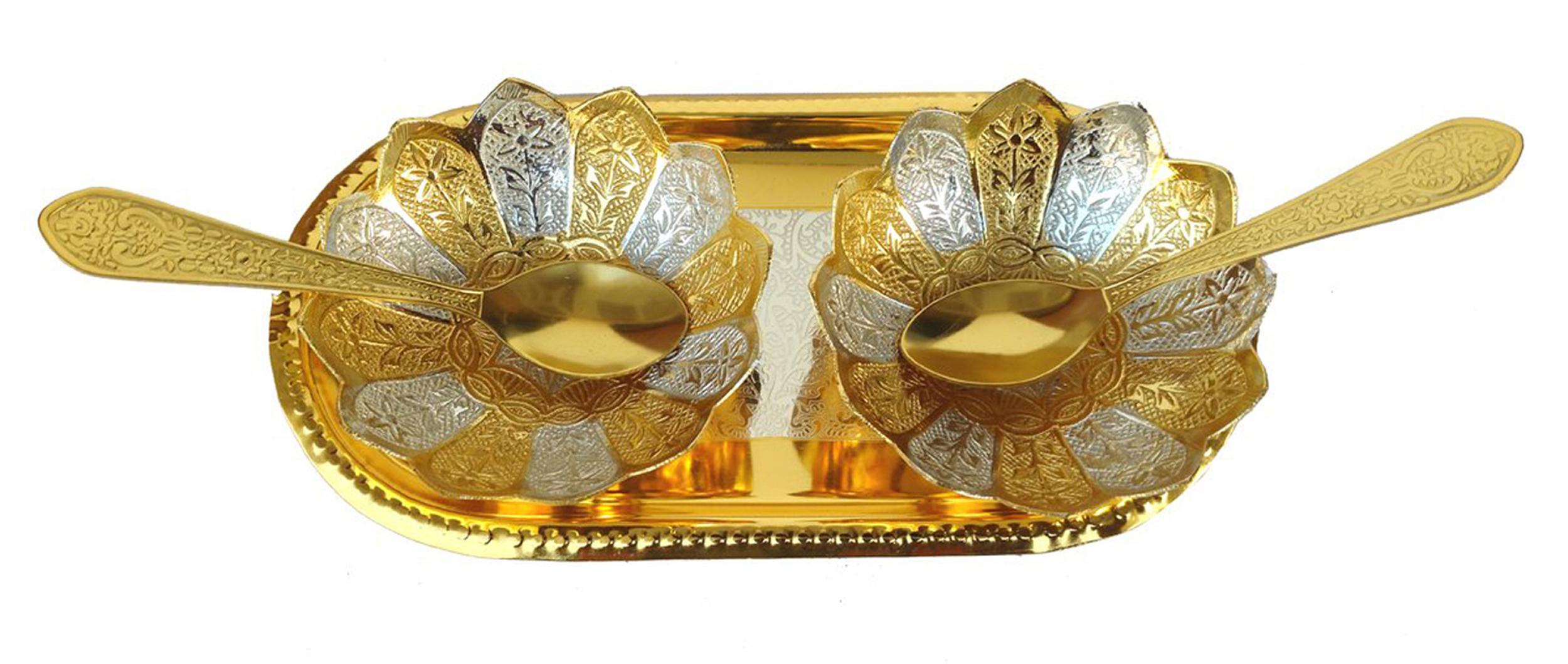 Christmas Festival Gifts Set Rastogi Handicrafts Silver Plated Round Shaped Bowl and Tray Set Dry Fruit Bowl Set Diwali