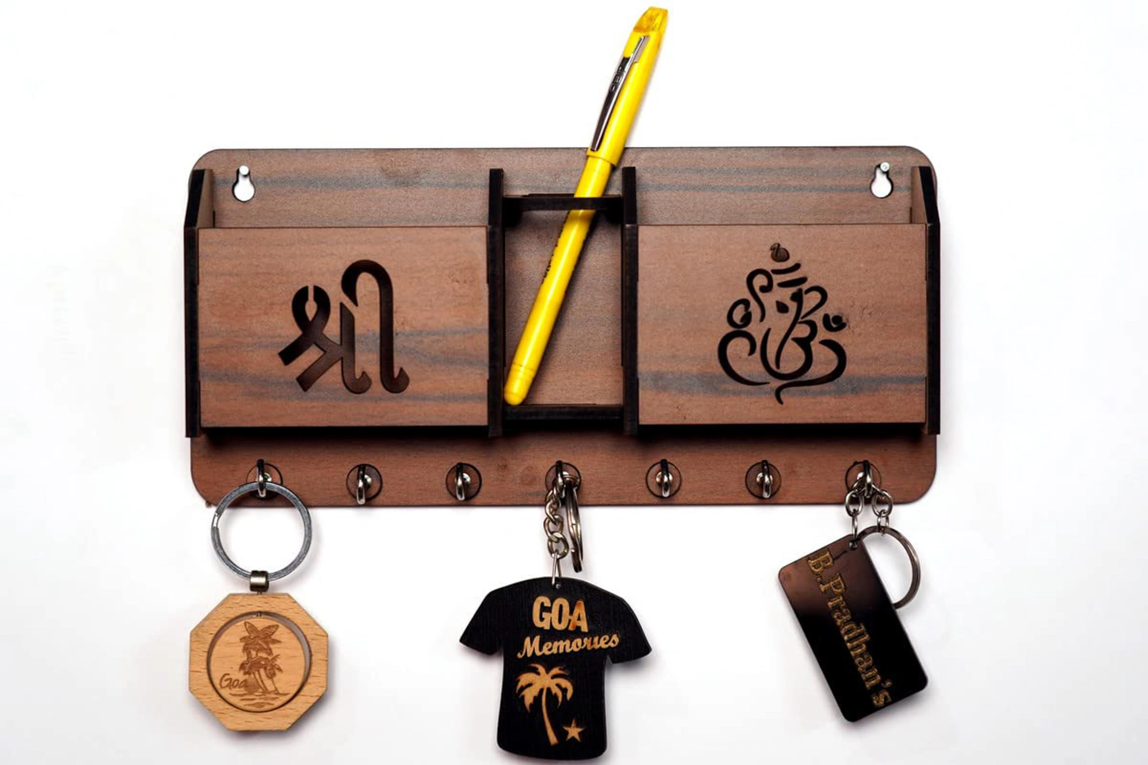 Buy Divine Sapphire Brown Mdf, Wooden Pocket Key Holder With