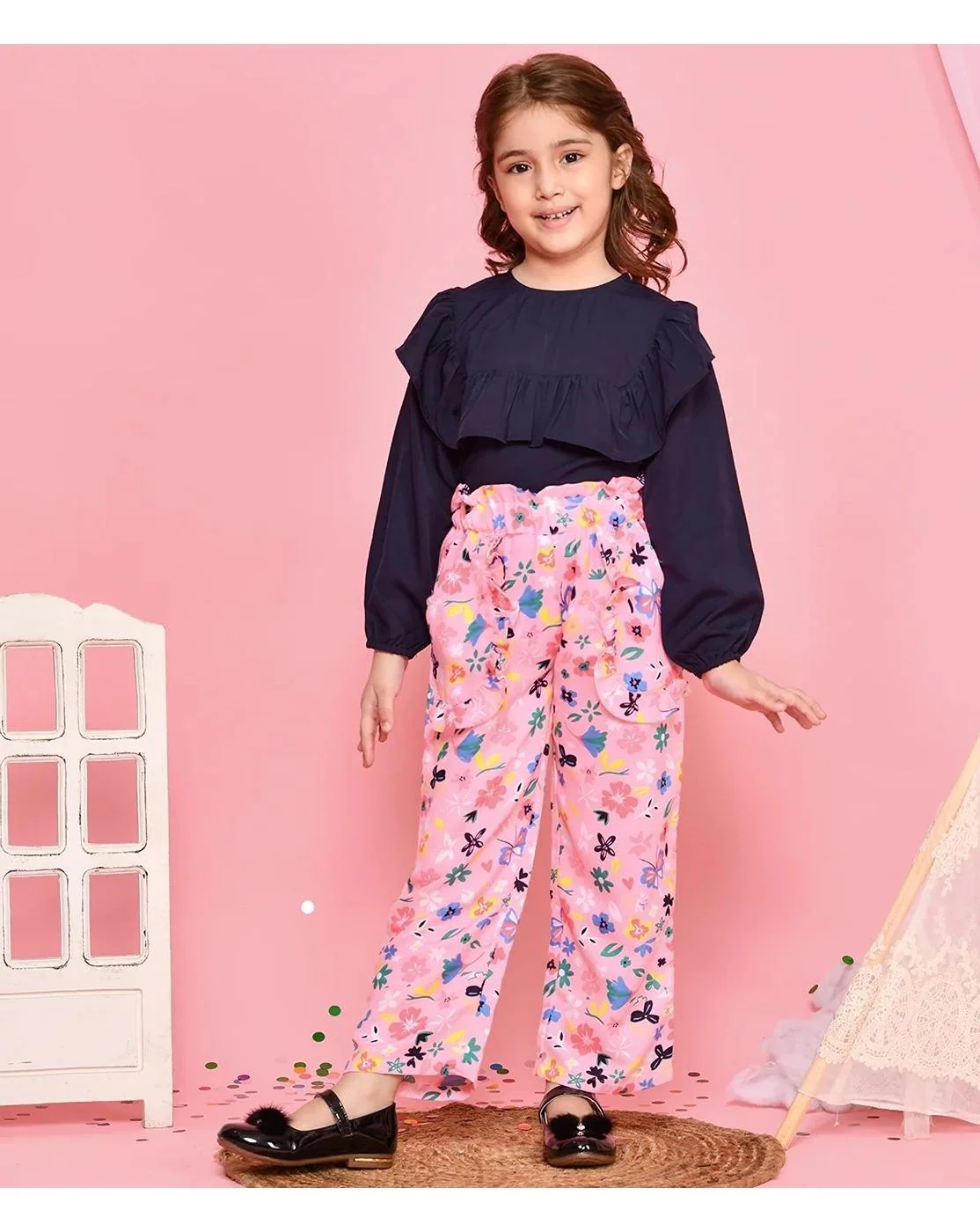 Buy Lilpicks Girls Navy Vintage Top With Funky Floral Print