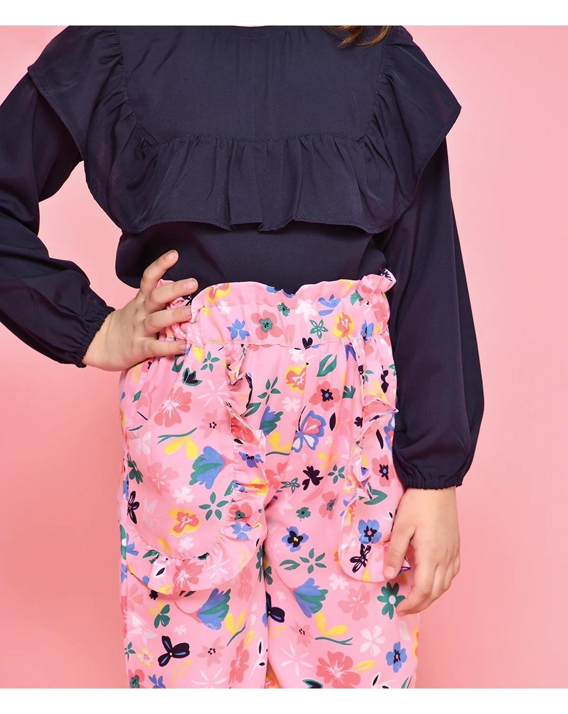 Buy Lilpicks Girls Navy Vintage Top With Funky Floral Print