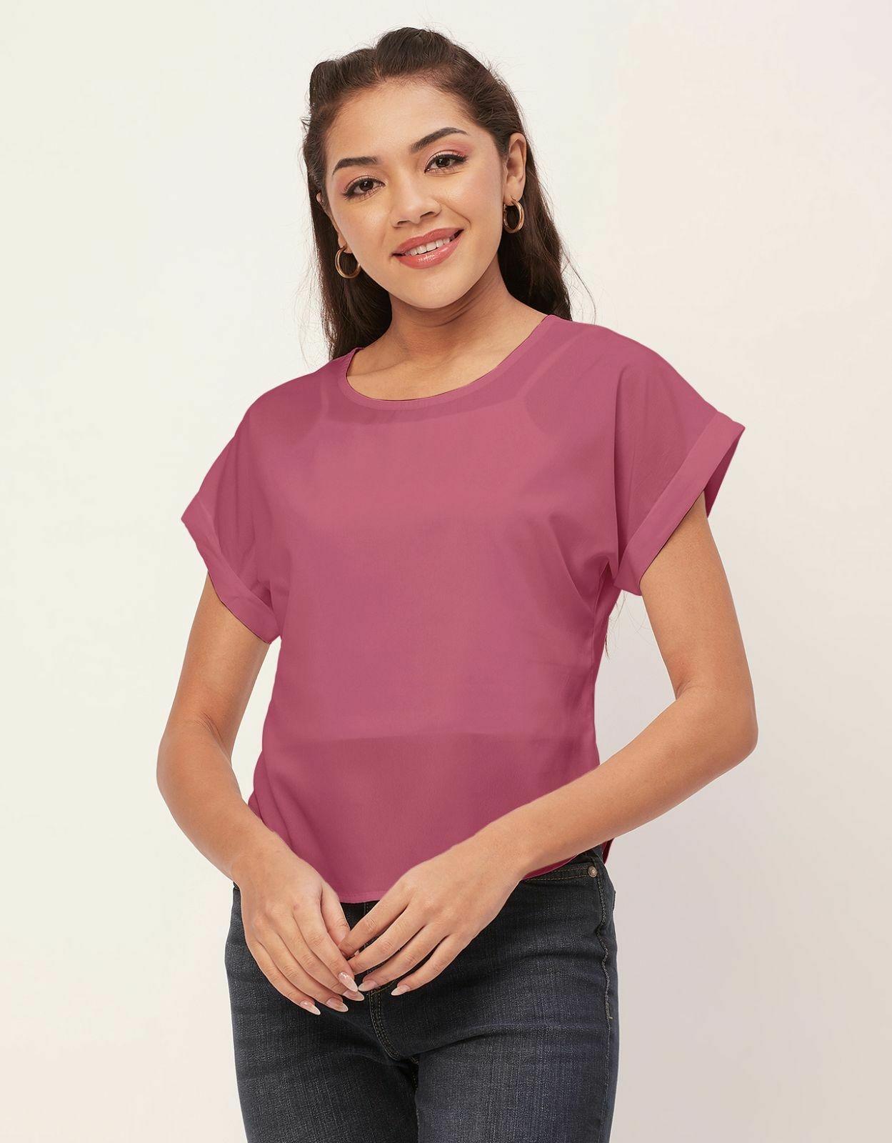 Buy Moomaya Solid Color Basic Tops For Women, Short Sleeve Round Neck Crepe  Tops Online at Best Prices in India - JioMart.