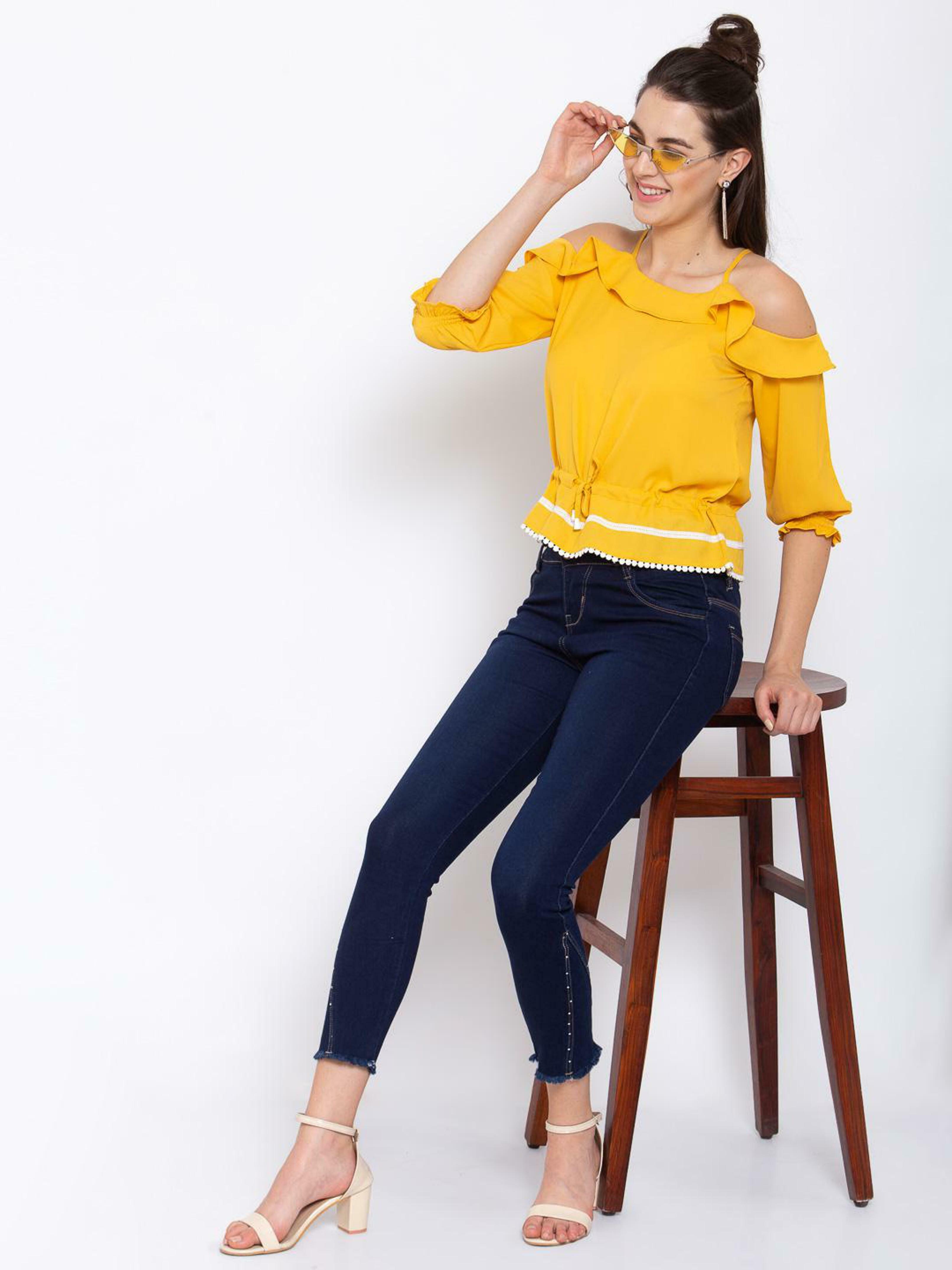 yellow cold shoulder blouse
