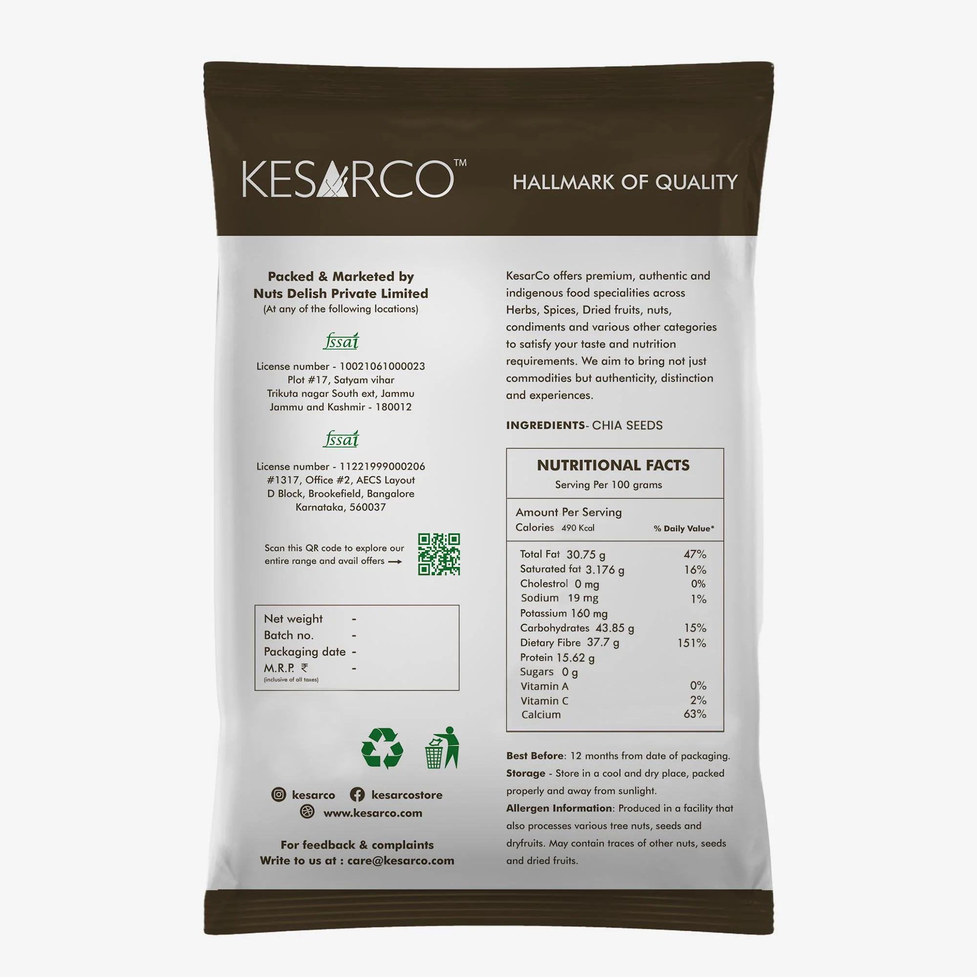 Buy KesarCo Chia Seeds 250gm Online at Best Prices in India - JioMart.