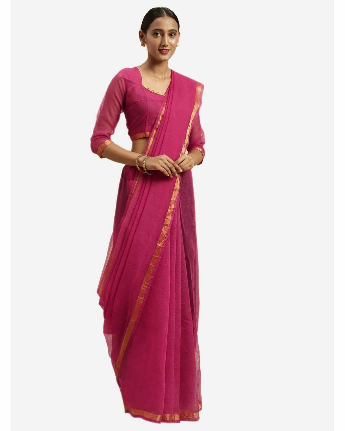 Poonam Kaur in a plain saree and Kalamkari blouse – South India Fashion