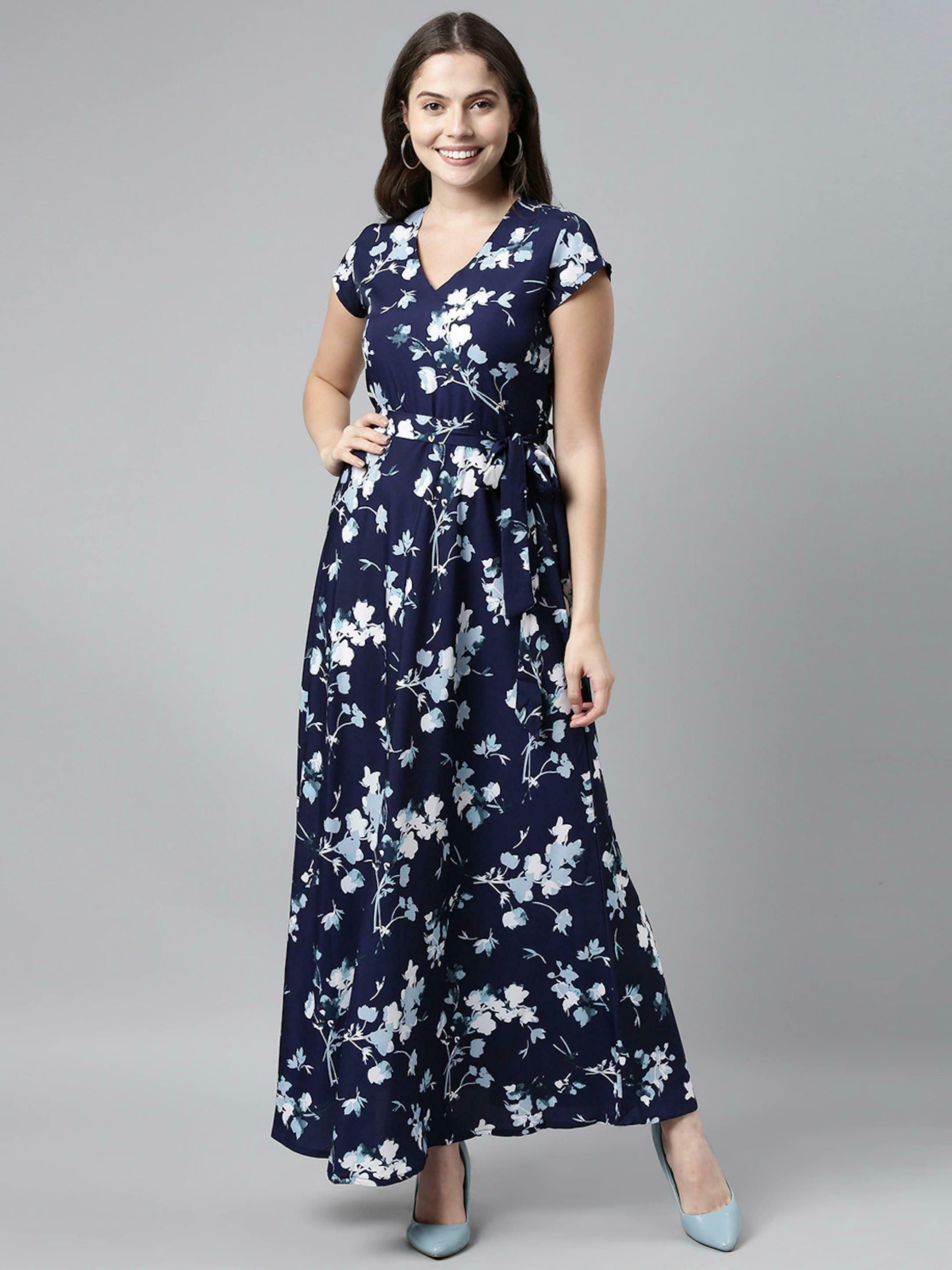 Buy Ahika Women Maxi Blue Georgette Floral Dress Online at Best