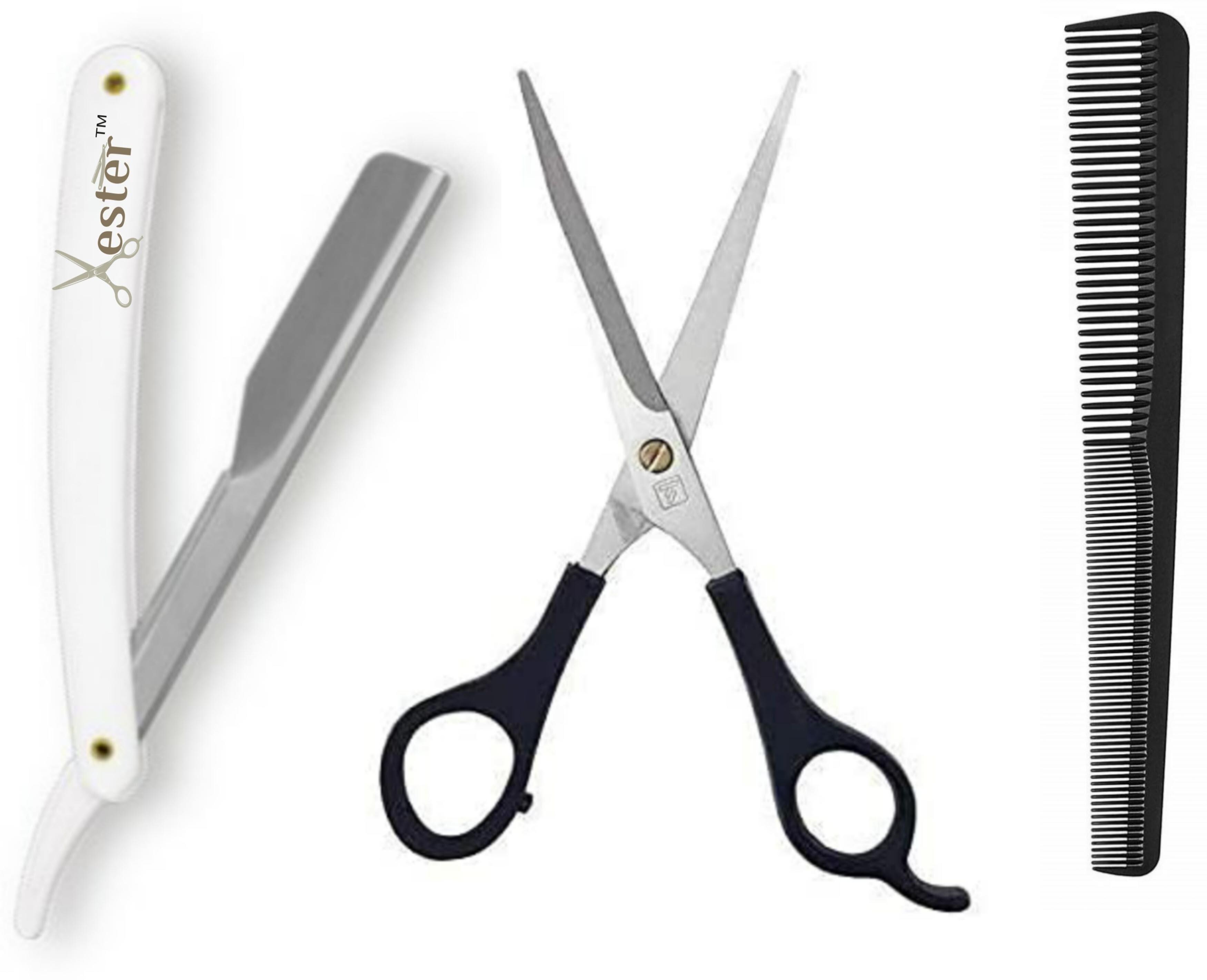 Xester Barber Hair Cutting Scissors, Folding Razor, Styling Salon Barber Hair  Cutting Comb (Combo Of 3) - JioMart