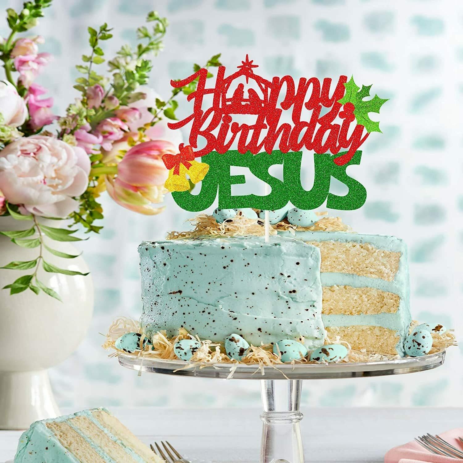 Buy Festiko Happy Birthday Jesus Cake Topper (Red&Green) With Bell