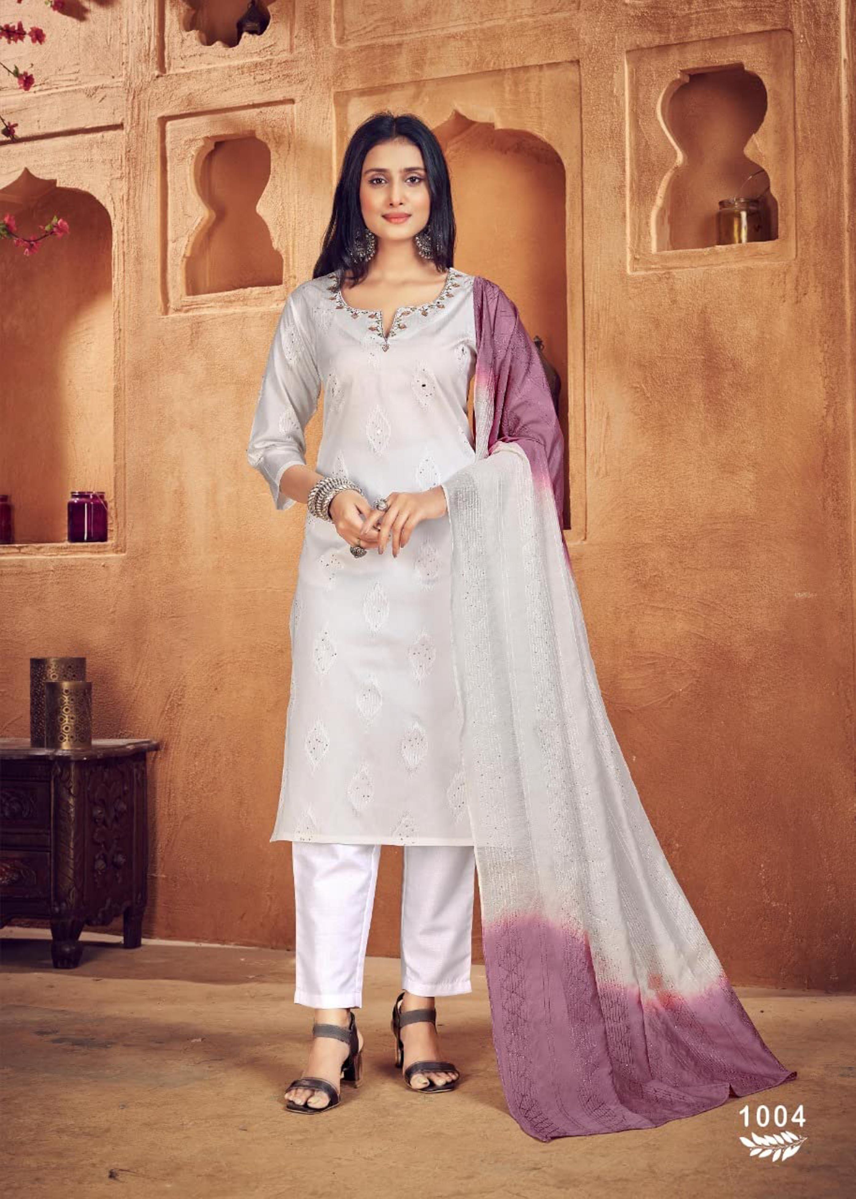 Buy Zarkle Men And Women White Jacquard Silk Couple Butti Work Kurta Pajama  \u0026 Kurti Pant With Dupatta Set (Men-M And Women-M) Online at Best Prices in  India - JioMart.