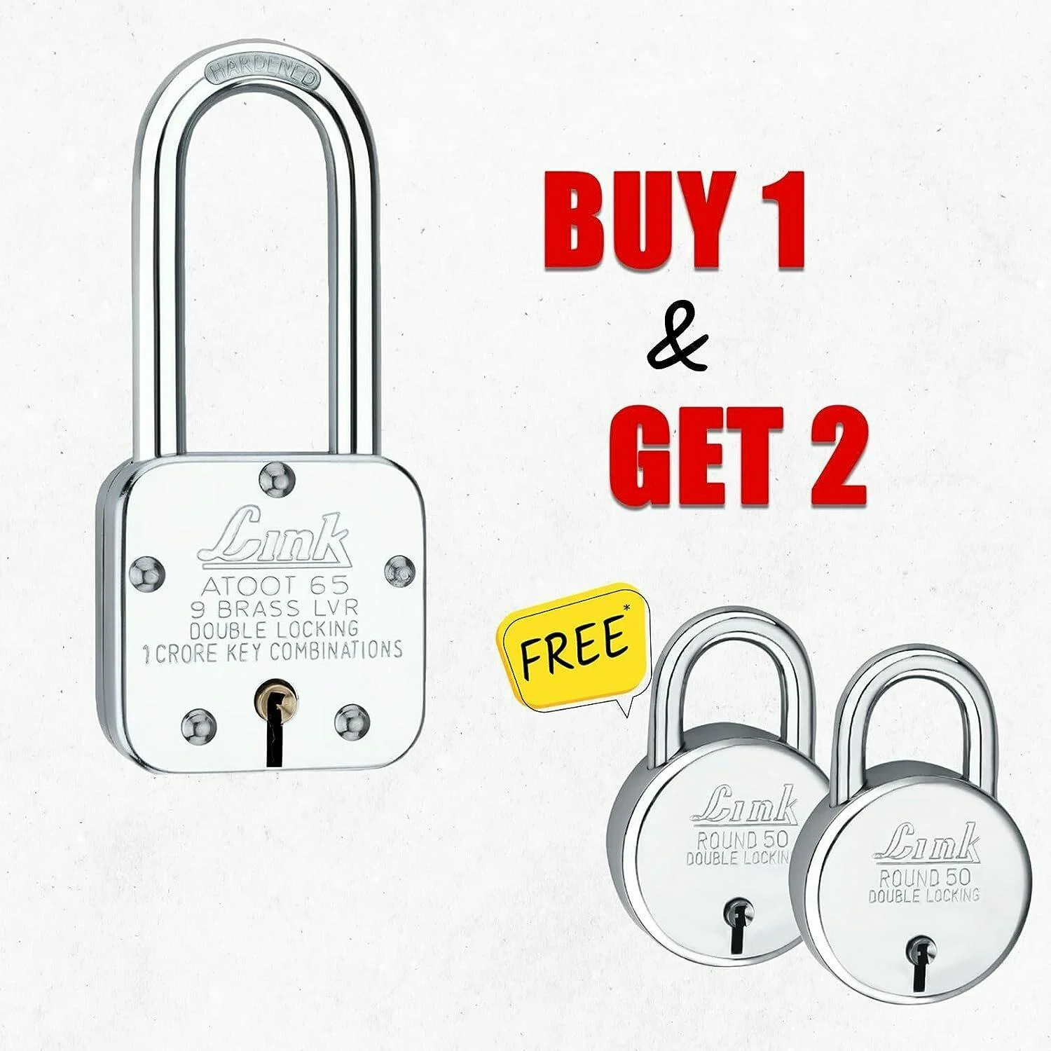 Buy Link Atoot 65mm Long Shackle Lock Buy 1 Get 2 New Round