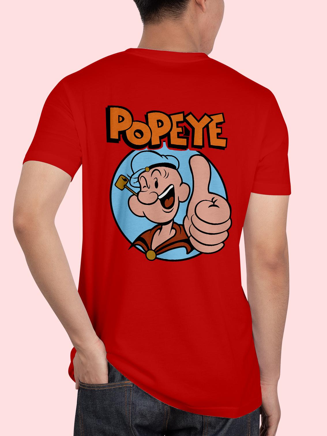 Buy BLISSINK Popeye Front And Back Printed Red Cotton Tshirt for