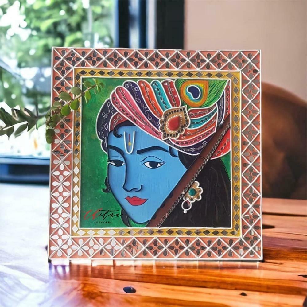 Buy Chitra Artworks Krishna Mud Mirror Art Wall Decor (Multicolour