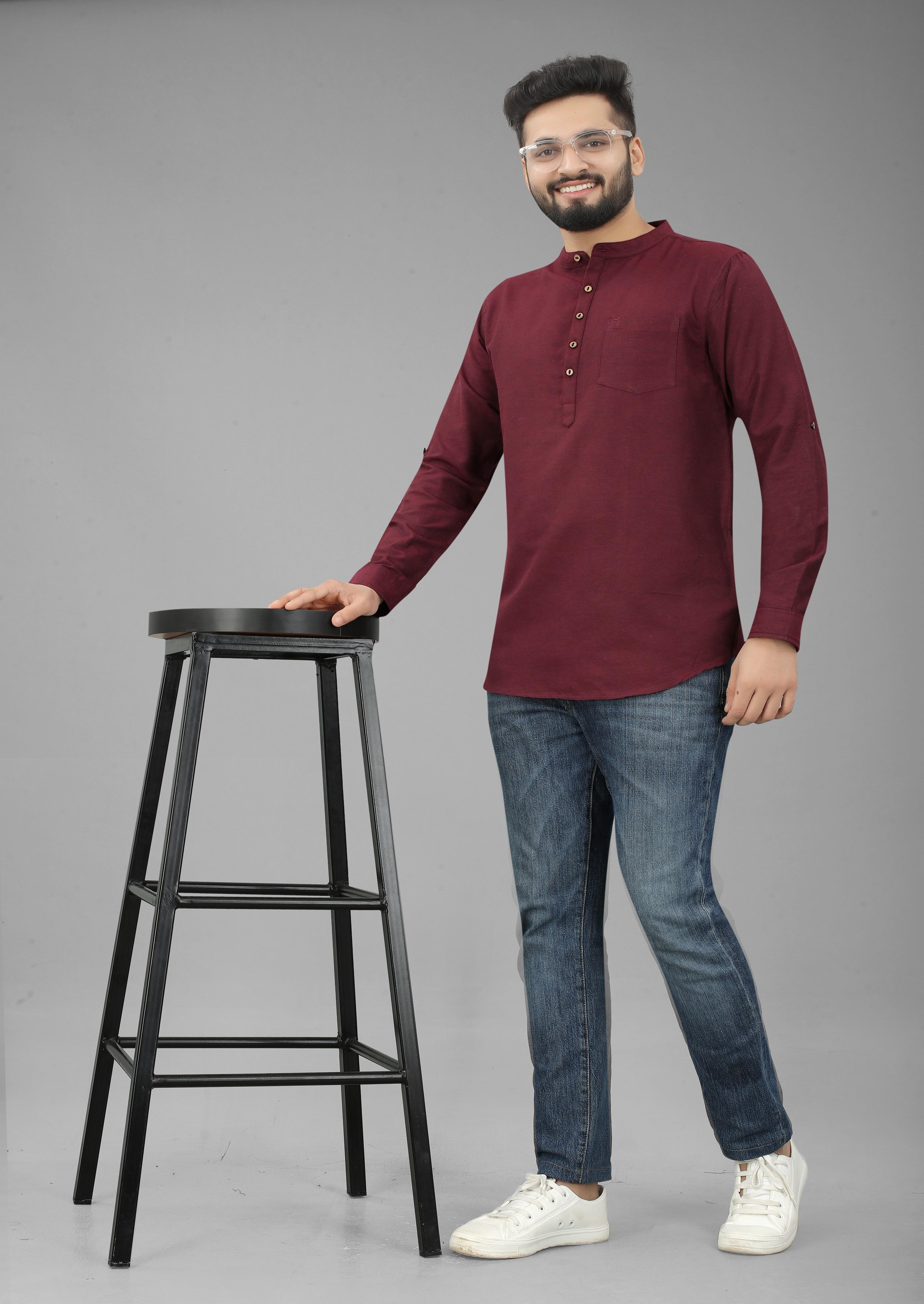 Buy FILOSE JEANS Mens Wear Pure Cotton Maroon Color Short Kurta Online at  Best Prices in India - JioMart.