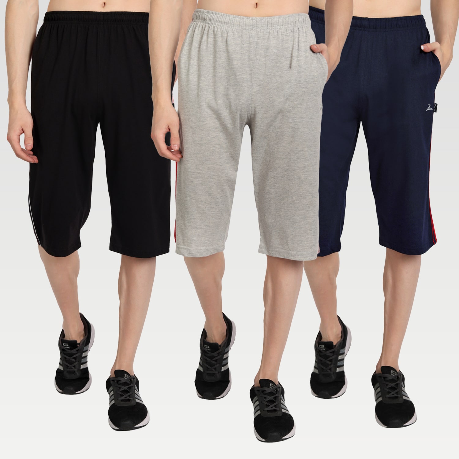 Buy ZEFFIT Three quarter pants for men | Men's Shorts New Stylish Running  Cotton Blend | Men's Shorts Three Fourths Pack of 3 - Black, Grey \u0026 Navy  Online at Best Prices in India - JioMart.