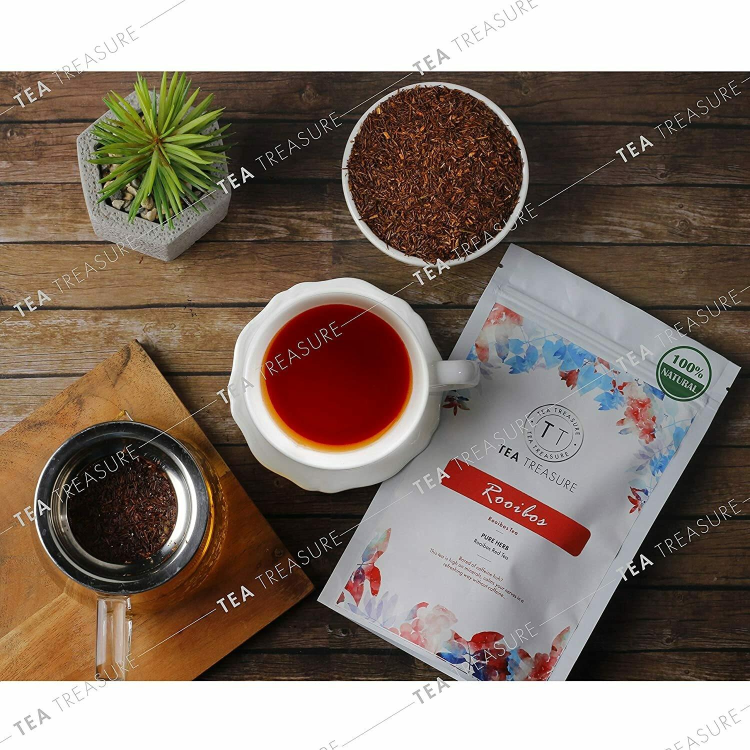 Tea Treasure Organic South African Rooibos Red Tea - 50 gm - Herbal Red Tea  for Hair & Skin Care | Loose Leaf Tea | Antioxidant Tea for Good Sleep and  Anxiety