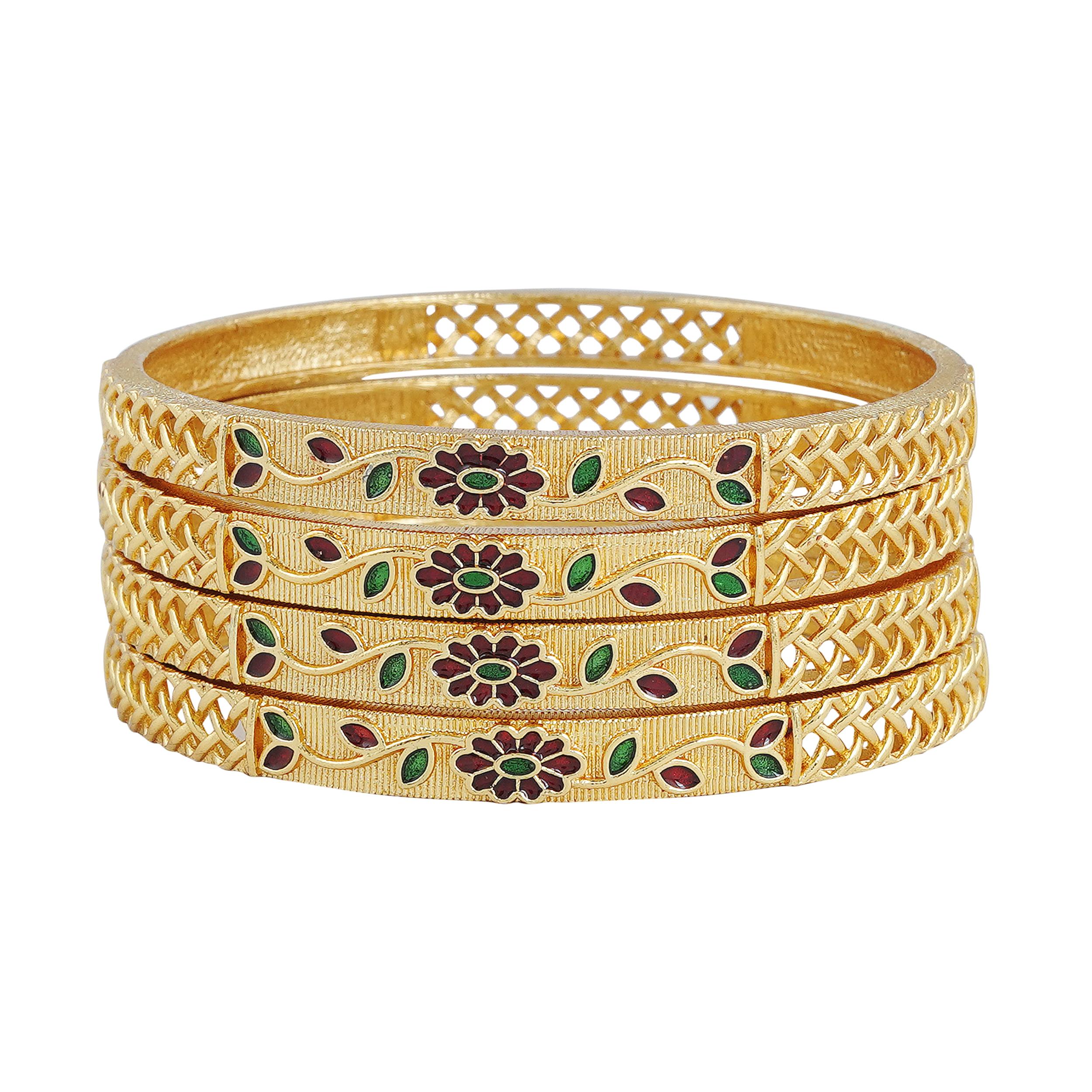 Buy Mansiyaorange Four Golden Plated Multicolor Hand Meena Bangle