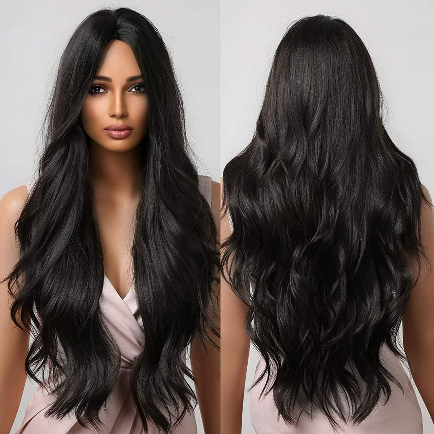 Akashkrishna Long wavy hair Wigs for Women Curly Synthetic Hair (black  wavy) - JioMart