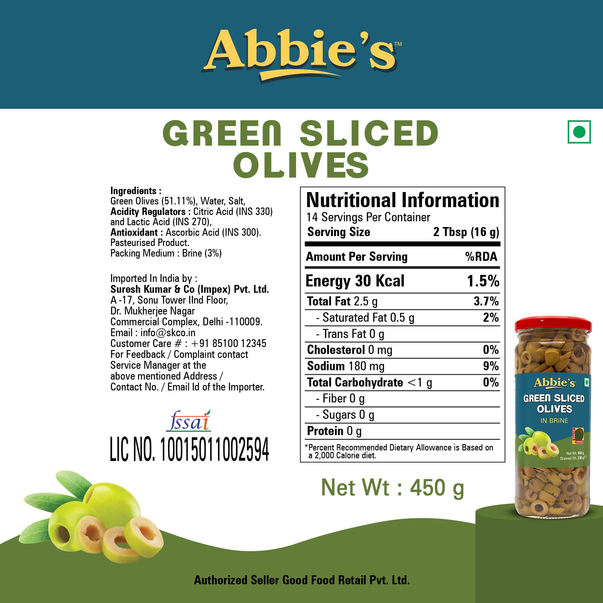 Buy Abbie's Black Sliced Olives (450 g) + Green Sliced Olives (450