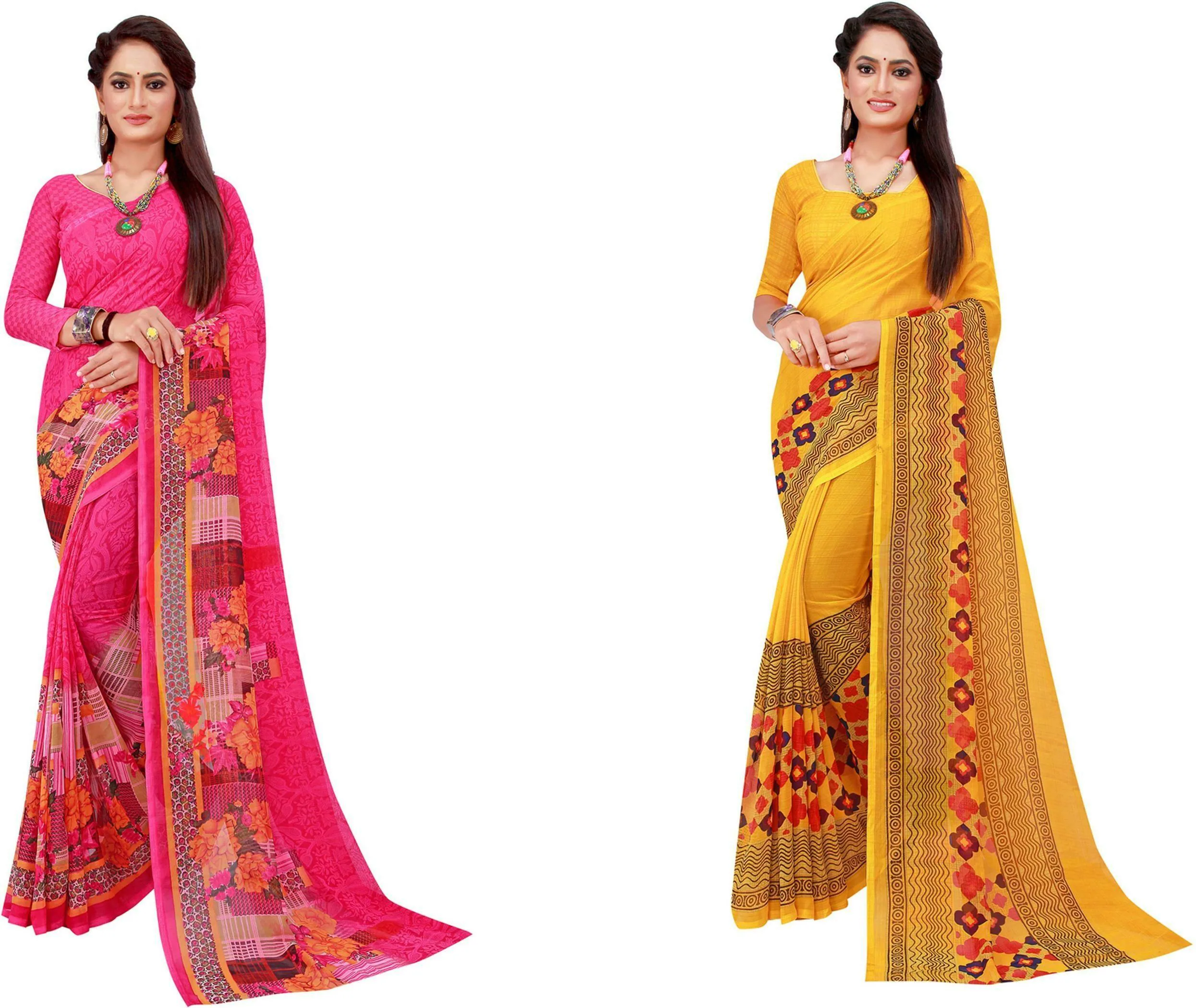 Buy Yellow & Brown Sarees for Women by Saadhvi Online | Ajio.com