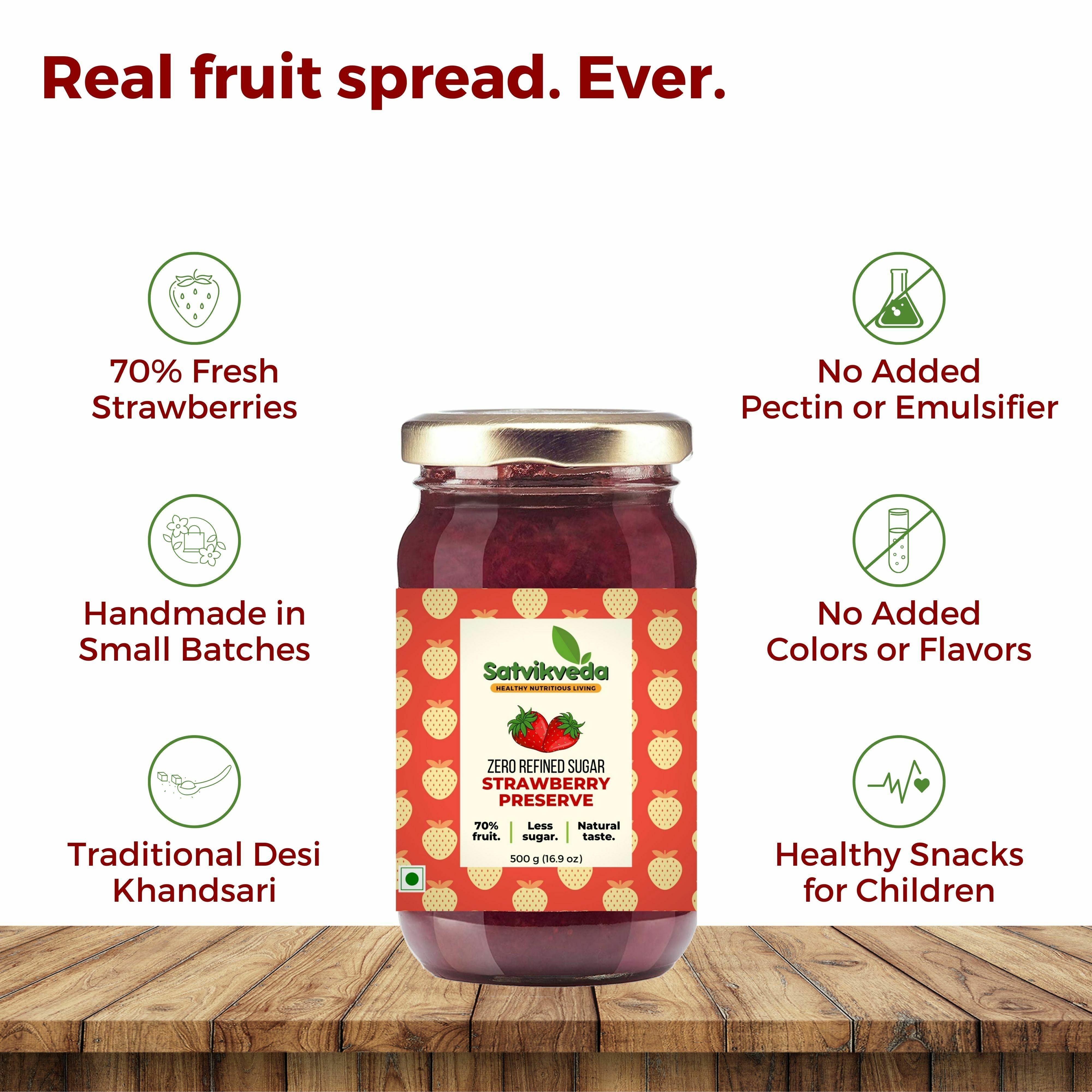 Buy Satvikveda Strawberry Preserve 250 gm | 70% Fresh Strawberries