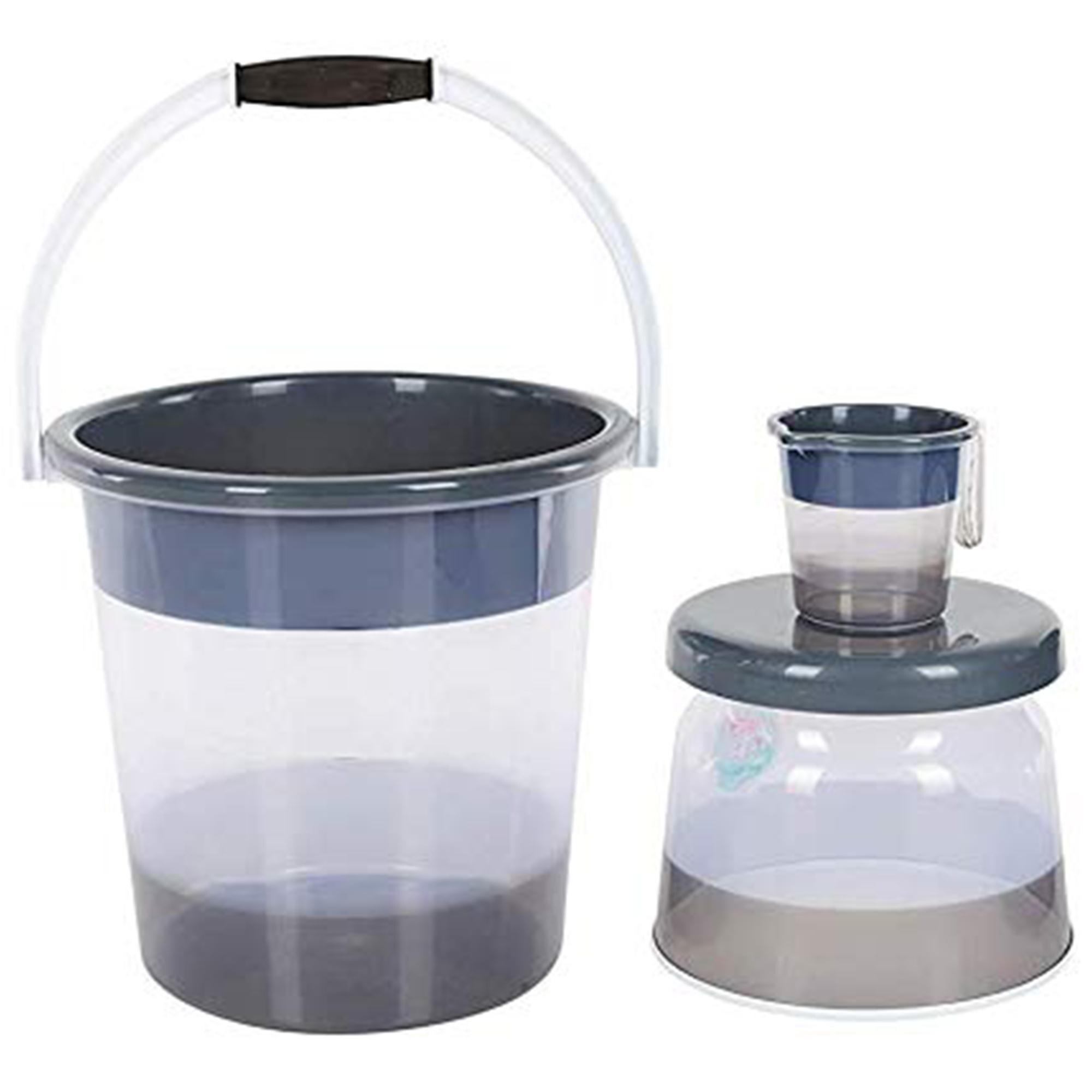 Bathroom Plastic Bucket With Mug 16 L 1 Bucket and 1 mug pack of 1 Grey 