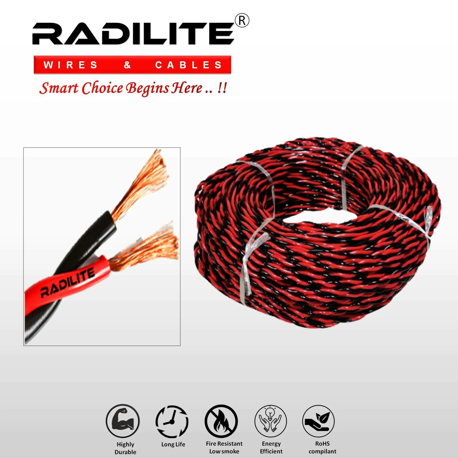 Buy RADILITE 40/76 x 2 core twisted flexible HRFR grade PVC copper