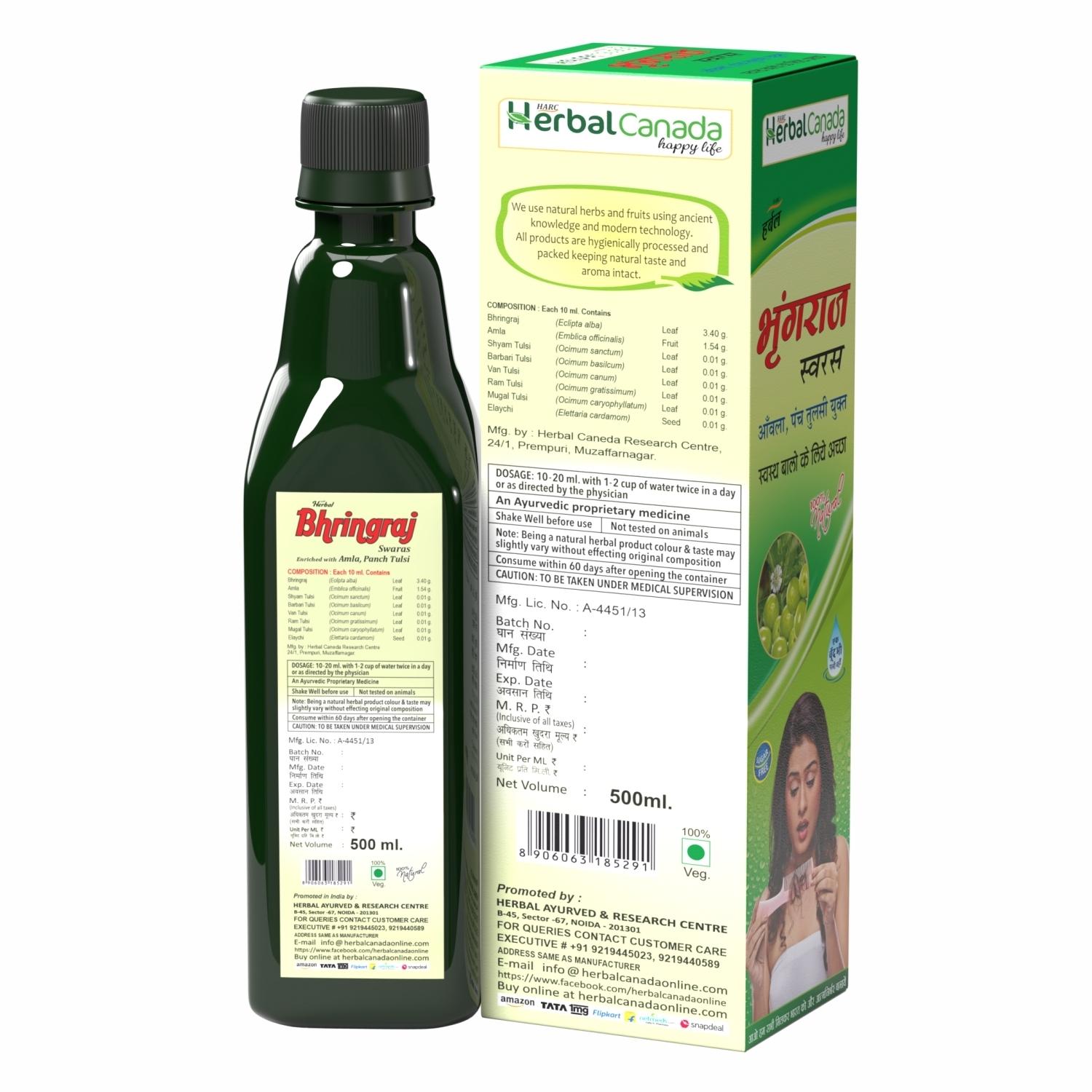 Harc Herbal Canada Bhringraj Juice | Control for Hair Fall | 100% Ayurvedic  | 500ml - JioMart