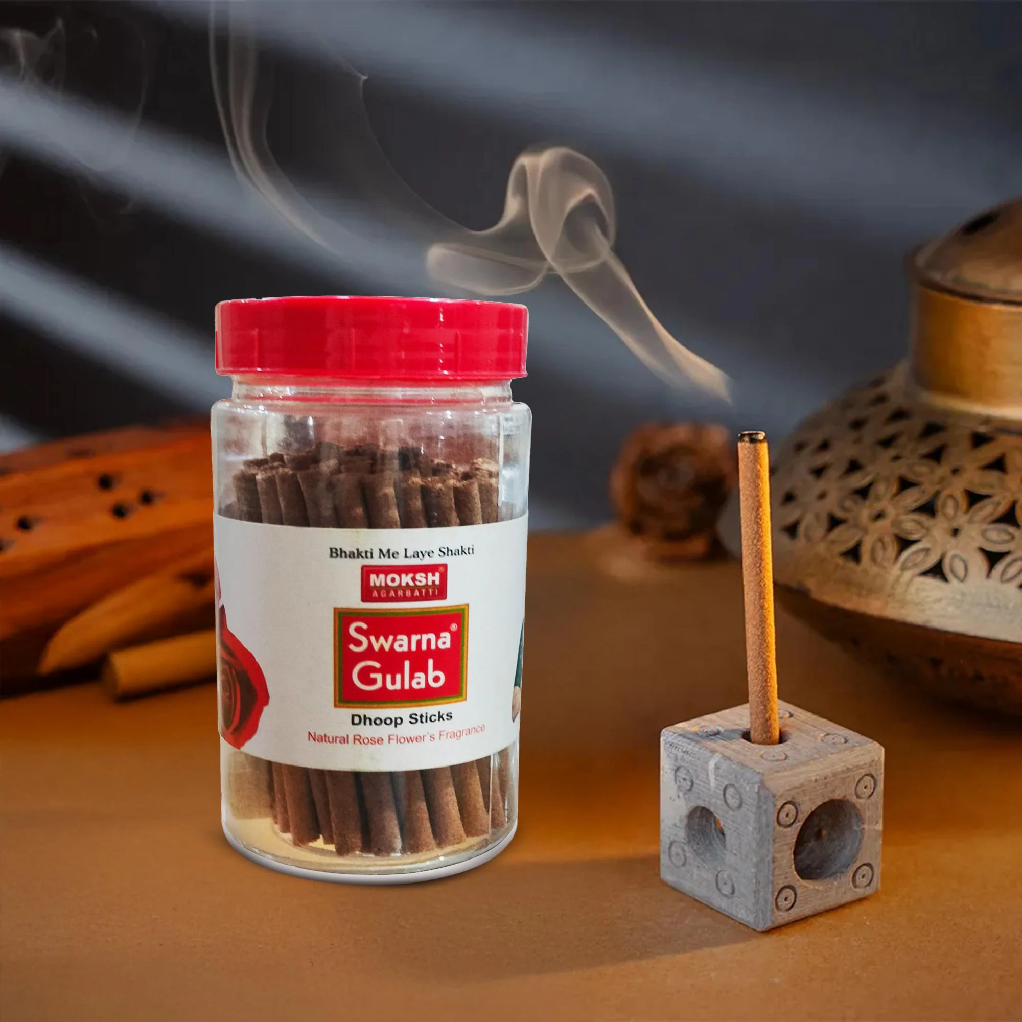 Moksh agarbatti Swarna Gulab Dhoop Sticks in Reusable Jar (100g) Pack of 1