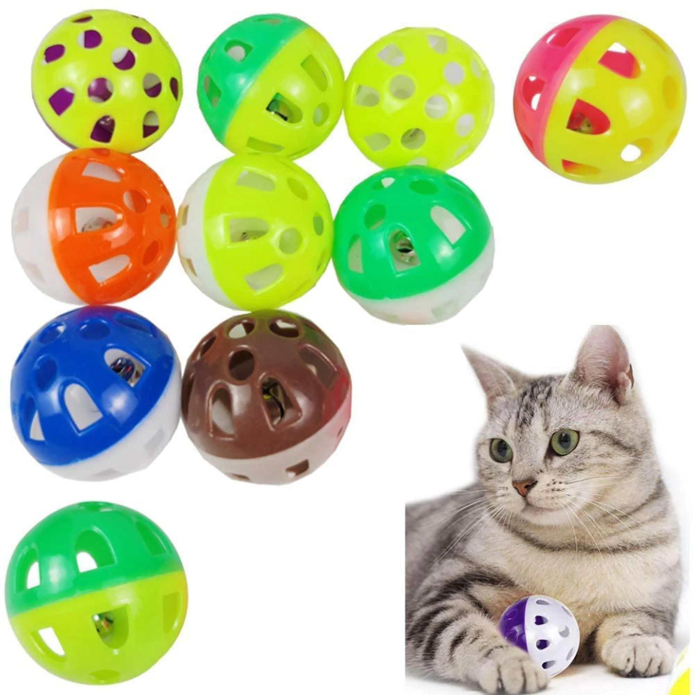 Color Random Delivery Gowind6 18Pcs Cat Toy Plastic Bell Hollow Ball Sound Game Game Kitten Interactive Rattle 