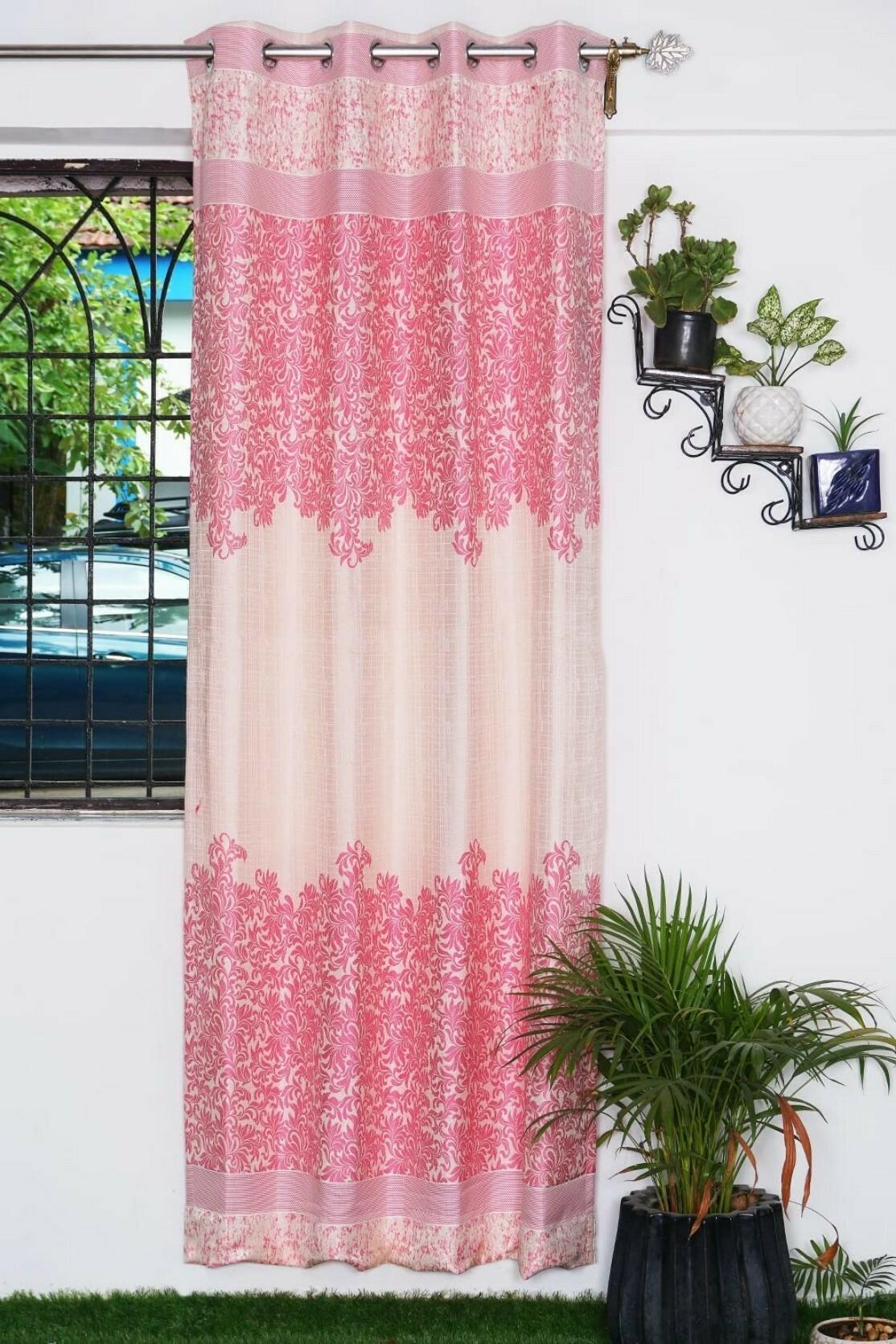 Buy Parda Online Pink and Cream Jacquard Abstract Eyelet Window
