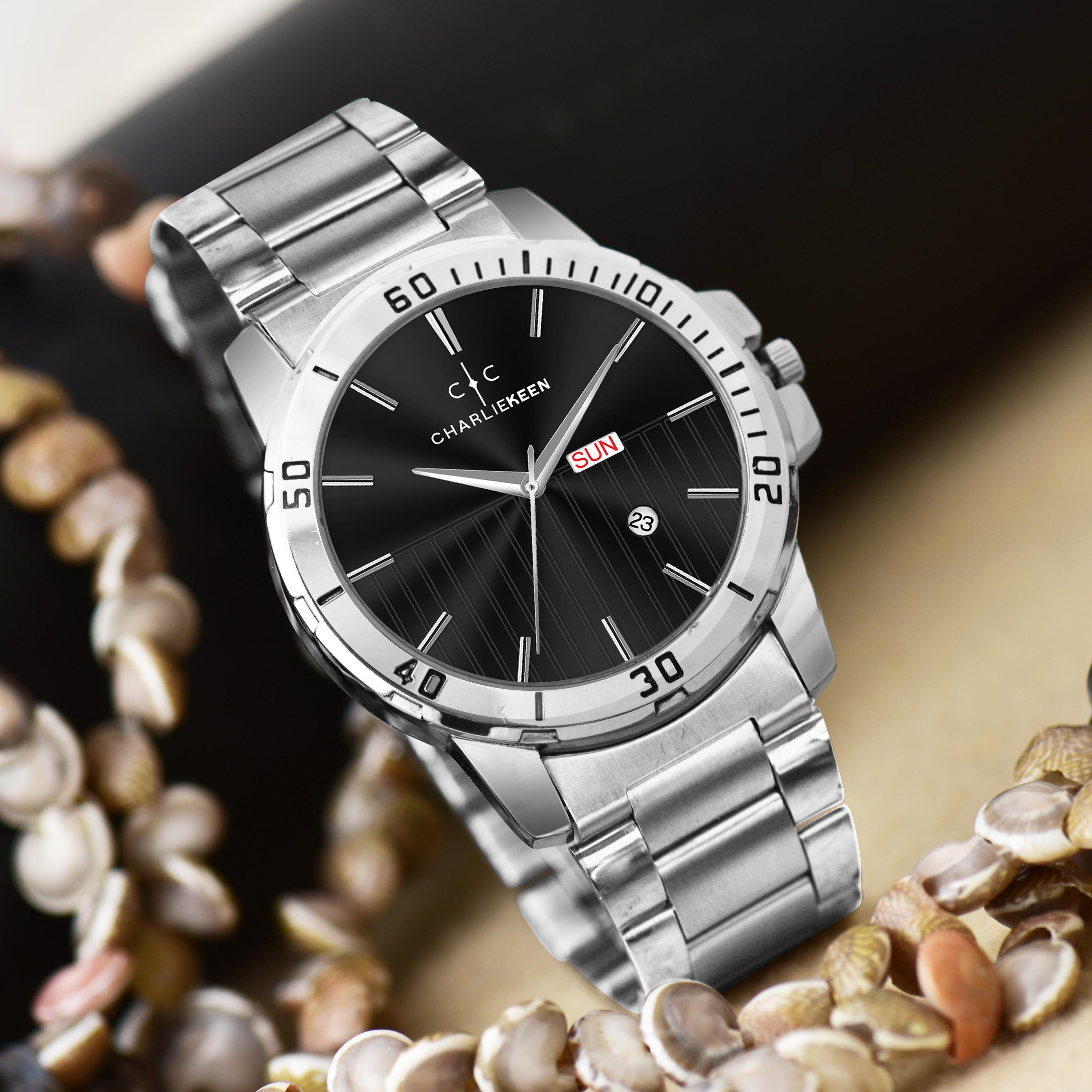 Buy CHARLIEKEEN Black Dial Stainless Steel Watch with Day-Date