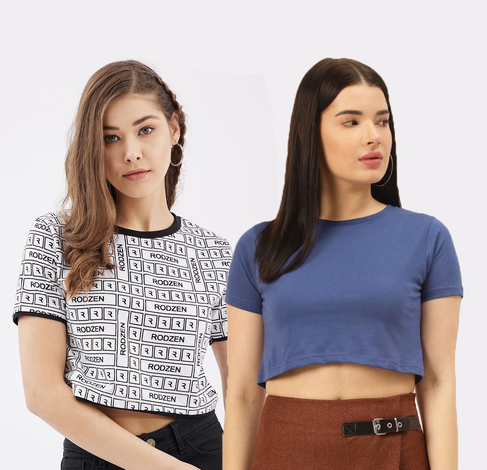 Buy RodZen Pure Cotton Printed Half Sleeve Crop Tshirt Buy RodZen Pure Cotton Printed Half Sleeve Crop Tshirt