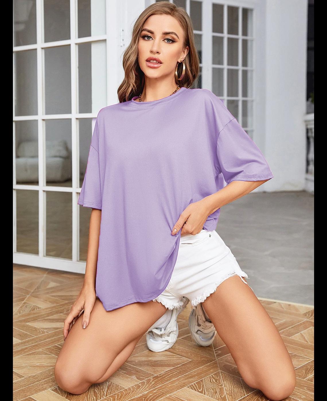 Buy Women Light Purple Oversized Printed T-shirt Online at Best