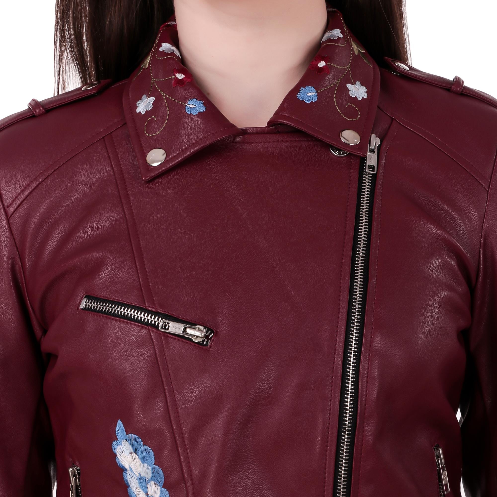 Buy Leather Retail Hand Embroidery Cherry Colour Faux Leather