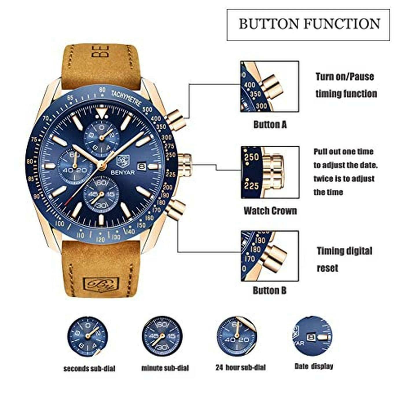 Buy Benyar Luxury Business Casual Party-Wear Leather Chronograph