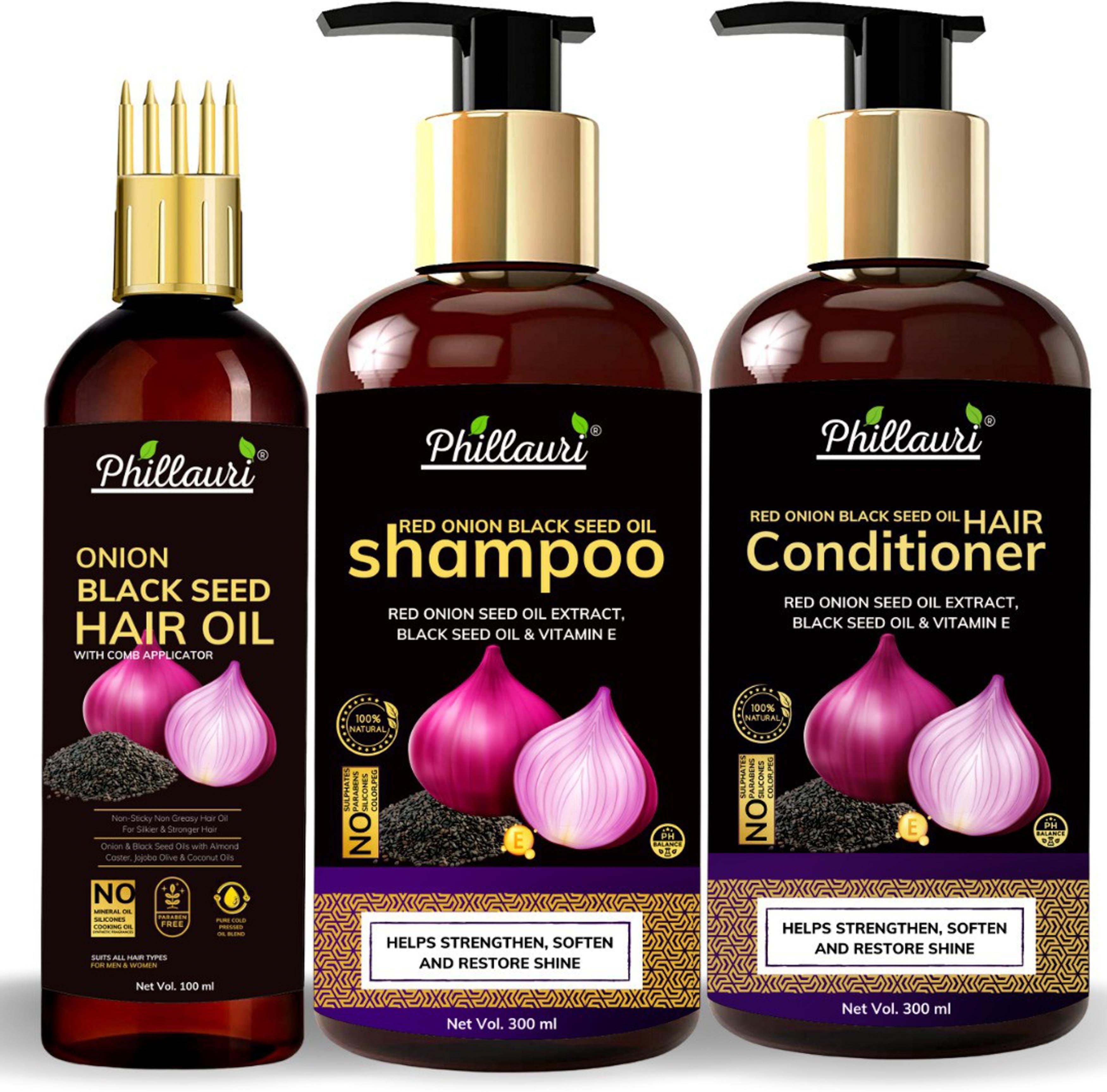 Phillauri Organic Product Red Onion Black Seed Oil Ultimate Hair Care Kit  For Men And Women - 700 Ml (Pack Of 3) - JioMart