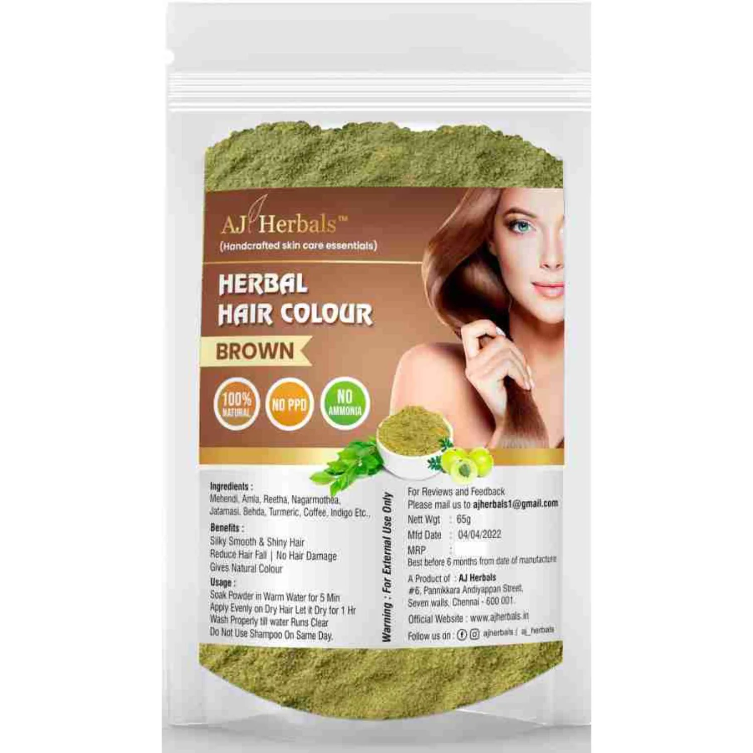 AJ Herbals Herbal Hair Colour, Henna Based, 100%Natural Handmade, Hair pack  , Brown-30g - JioMart