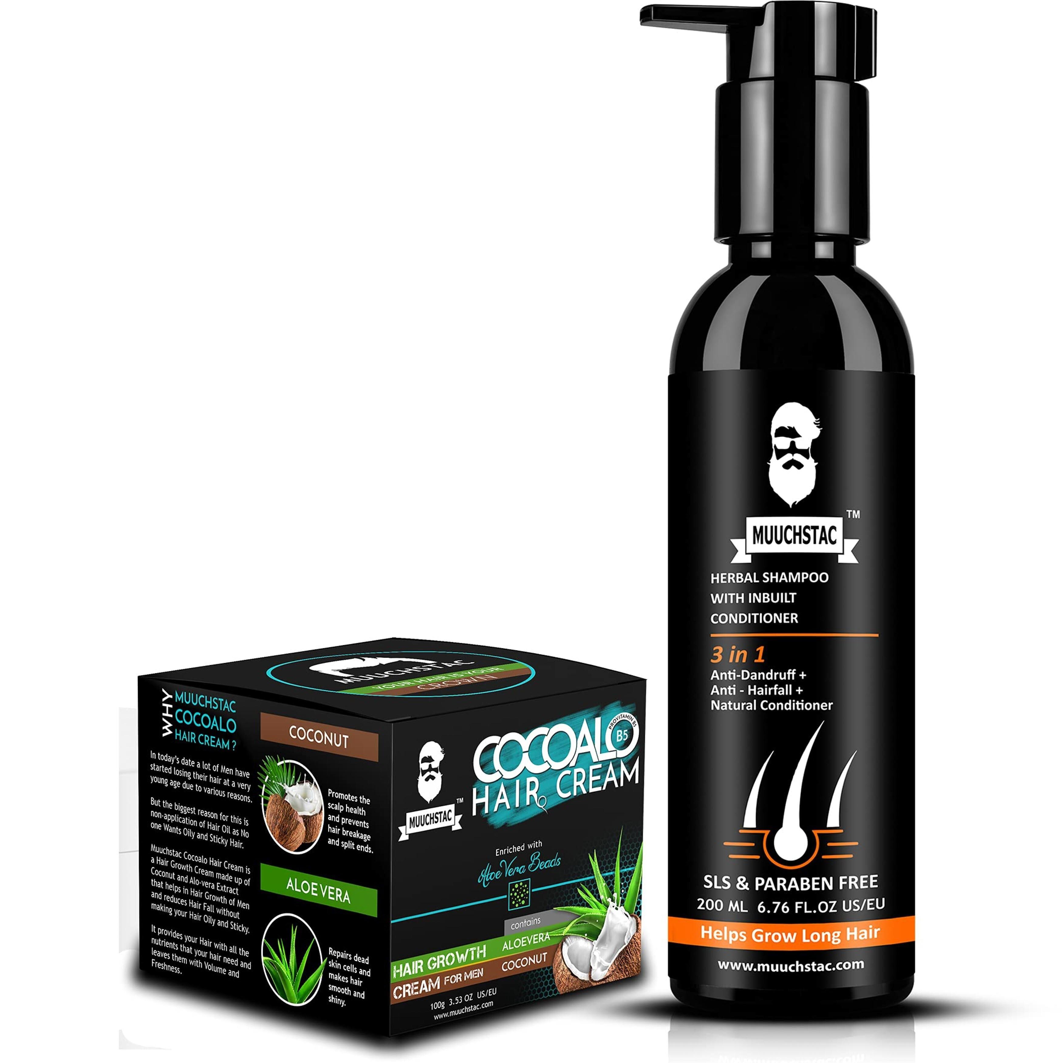 Muuchstac Anti-dandruff & Anti-Hairfall Herbal Shampoo with Inbuilt  Conditioner (200 ml) & Cocoalo Hair Cream for Hair Growth and Hair Styling  (100 g) - JioMart