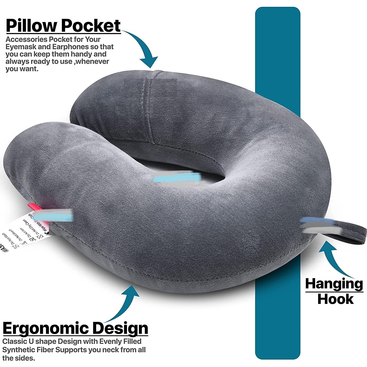 Buy Zexsazone Travelling Neck pillow with Eye mask|GREY COLOUR