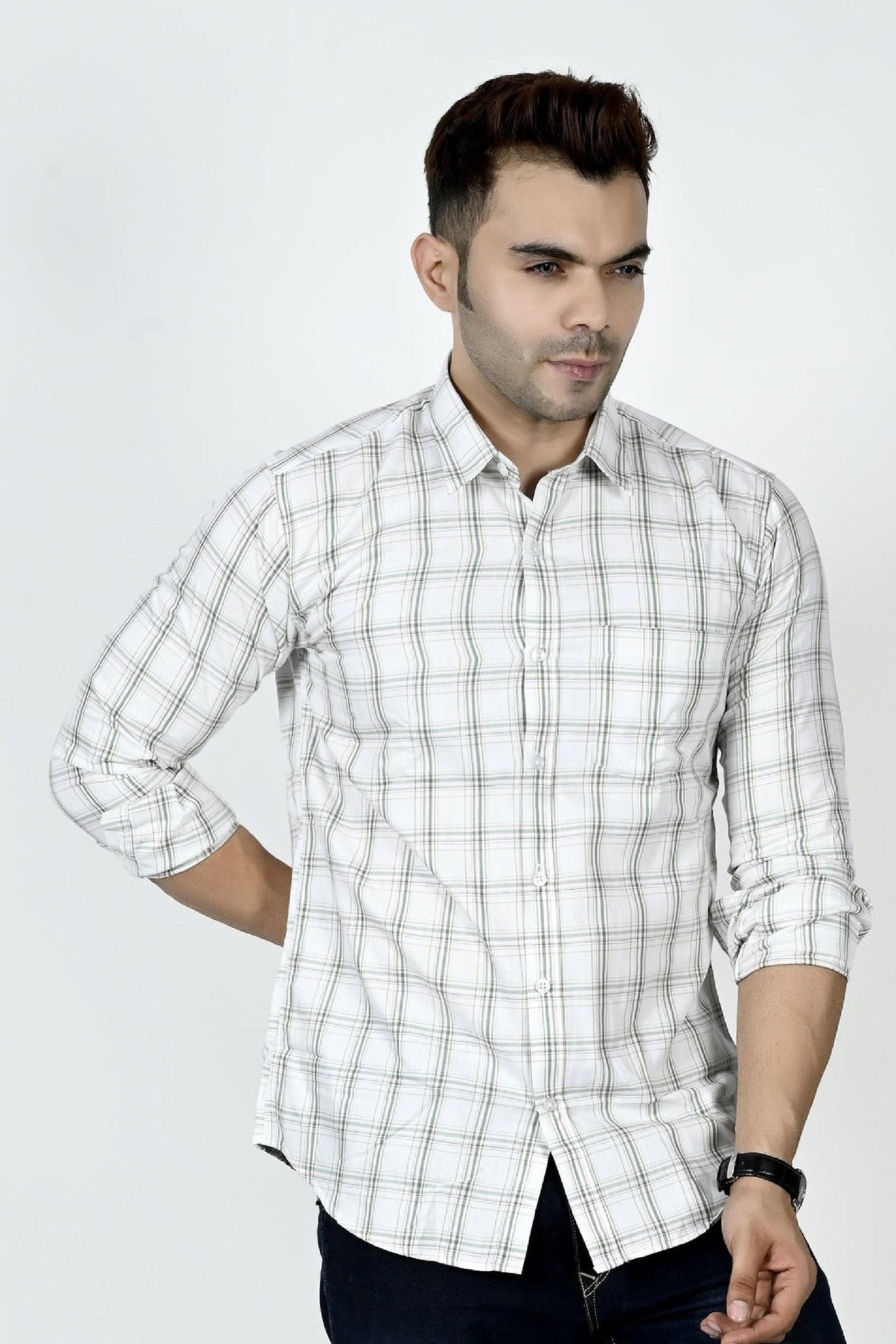 mens white check shirt